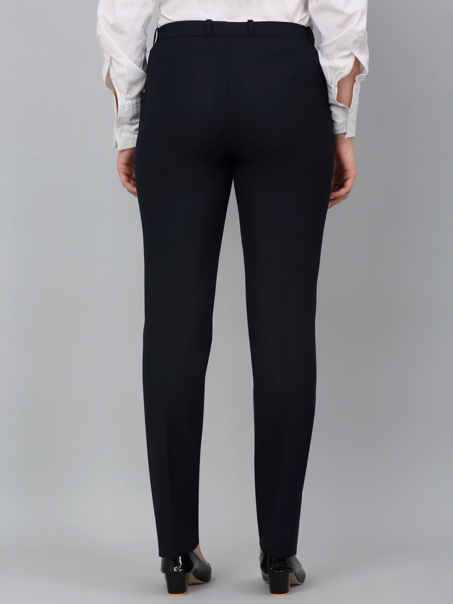 Women's Navy Blue Solid Non-Pleated Formal Trouser - Image 2
