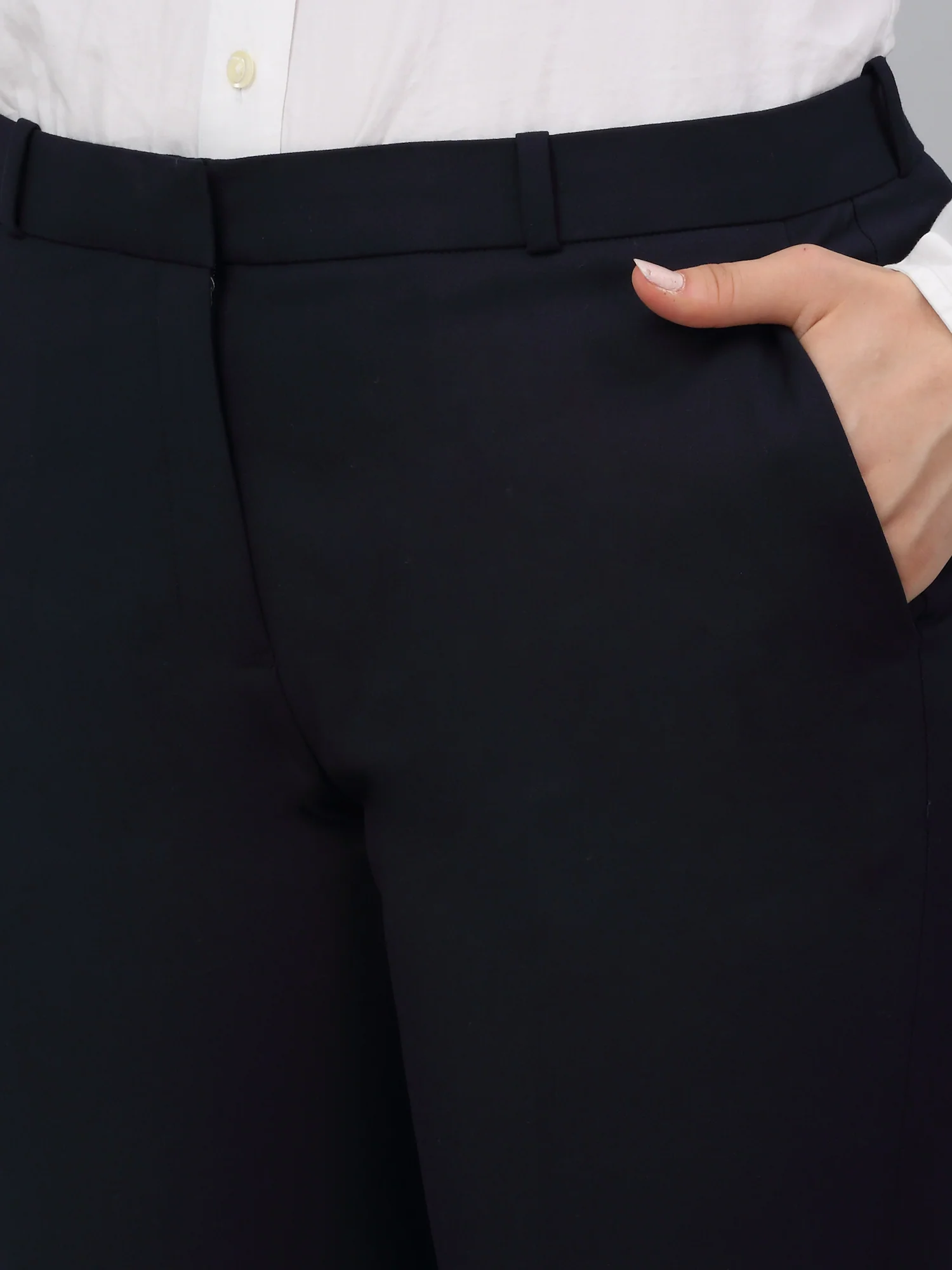 Women's Navy Blue Solid Non-Pleated Formal Trouser - Image 5