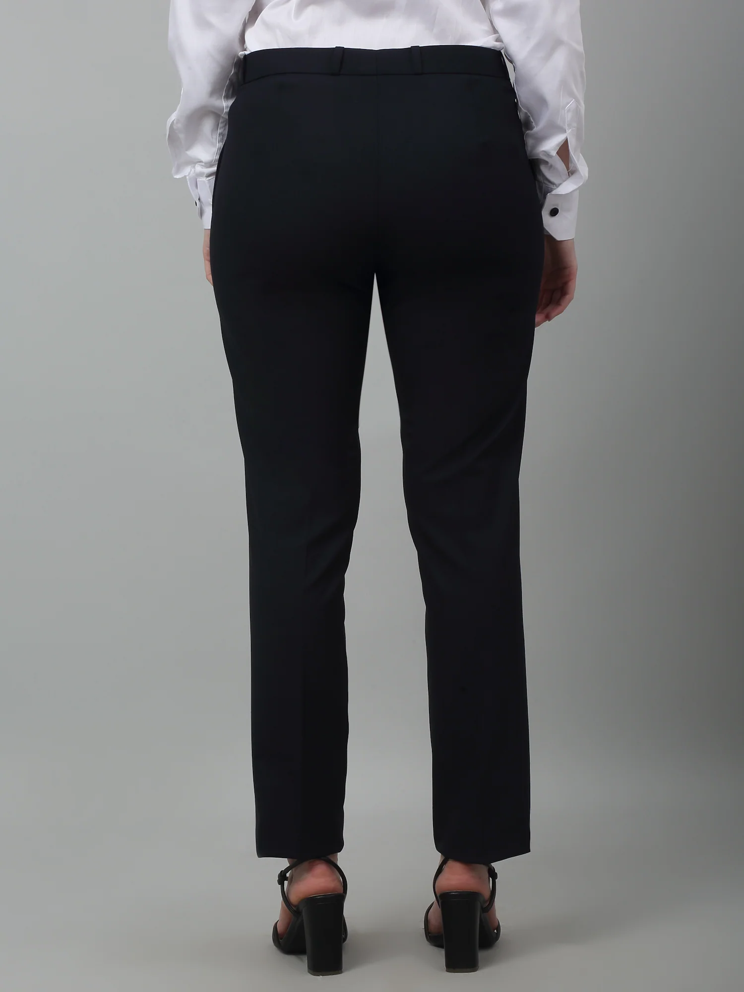Women's Formal Flat Front Navy Blue Full length Mid rise Trousers - Image 2