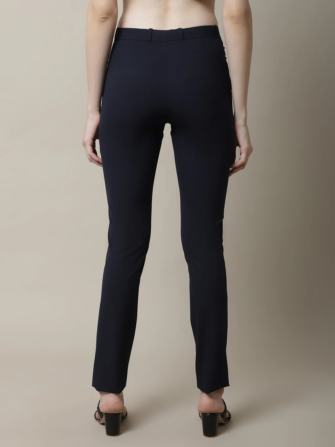 Women's Formal Flat Front Navy Blue Full length Mid rise Trousers - Image 2