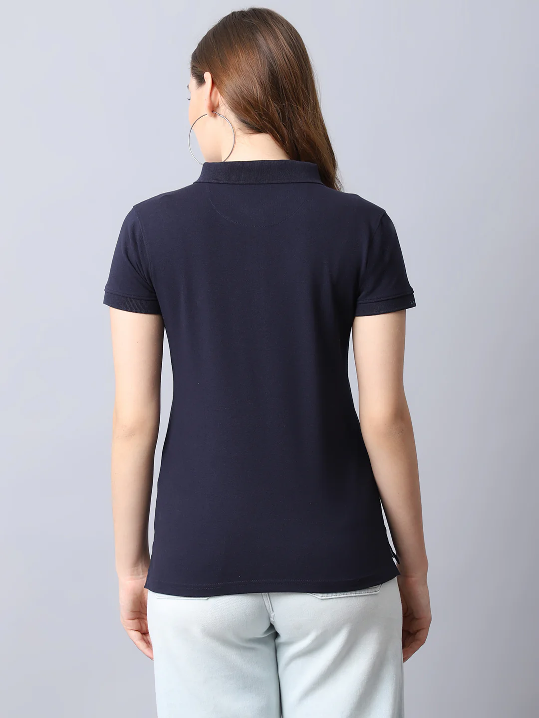 Women's Casual Regular Short Sleeve Navy Blue Polo neck  T-Shirt - Image 2