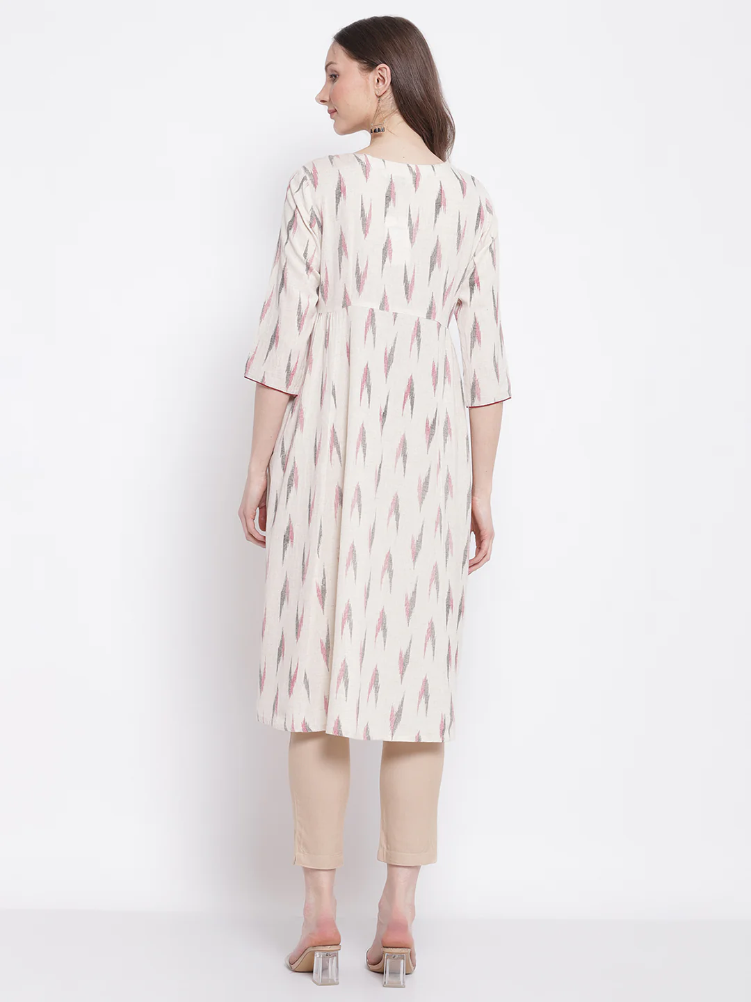 Women's Casual Round neck Offwhite All over Printed   Knee length Kurti - Image 2