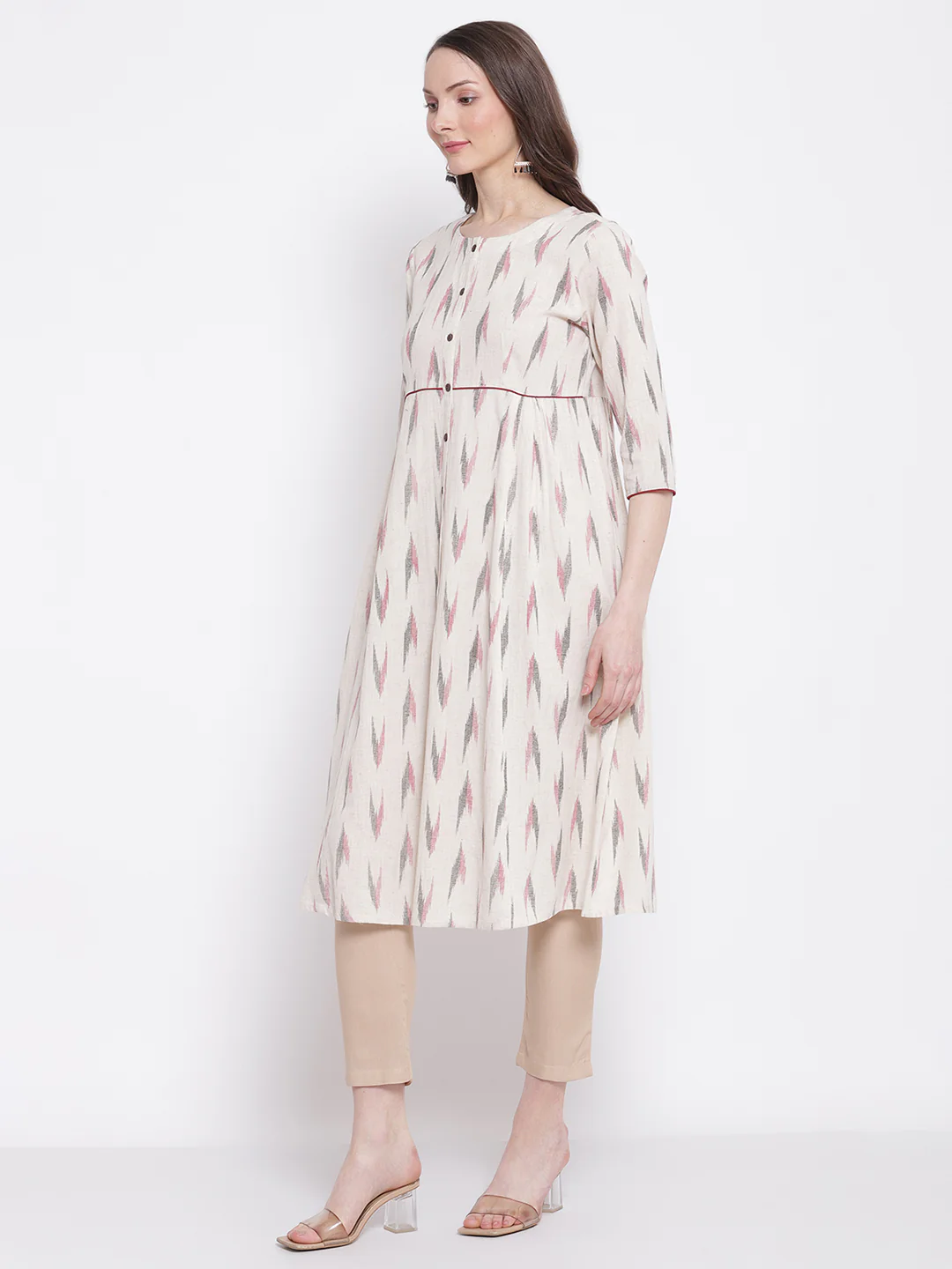 Women's Casual Round neck Offwhite All over Printed   Knee length Kurti - Image 3