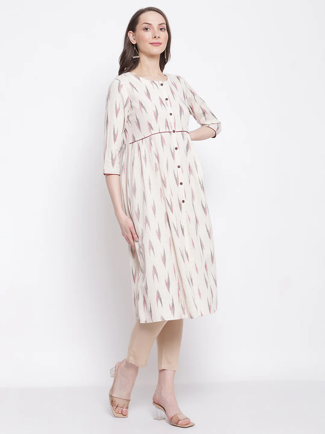 Women's Casual Round neck Offwhite All over Printed   Knee length Kurti - Image 4