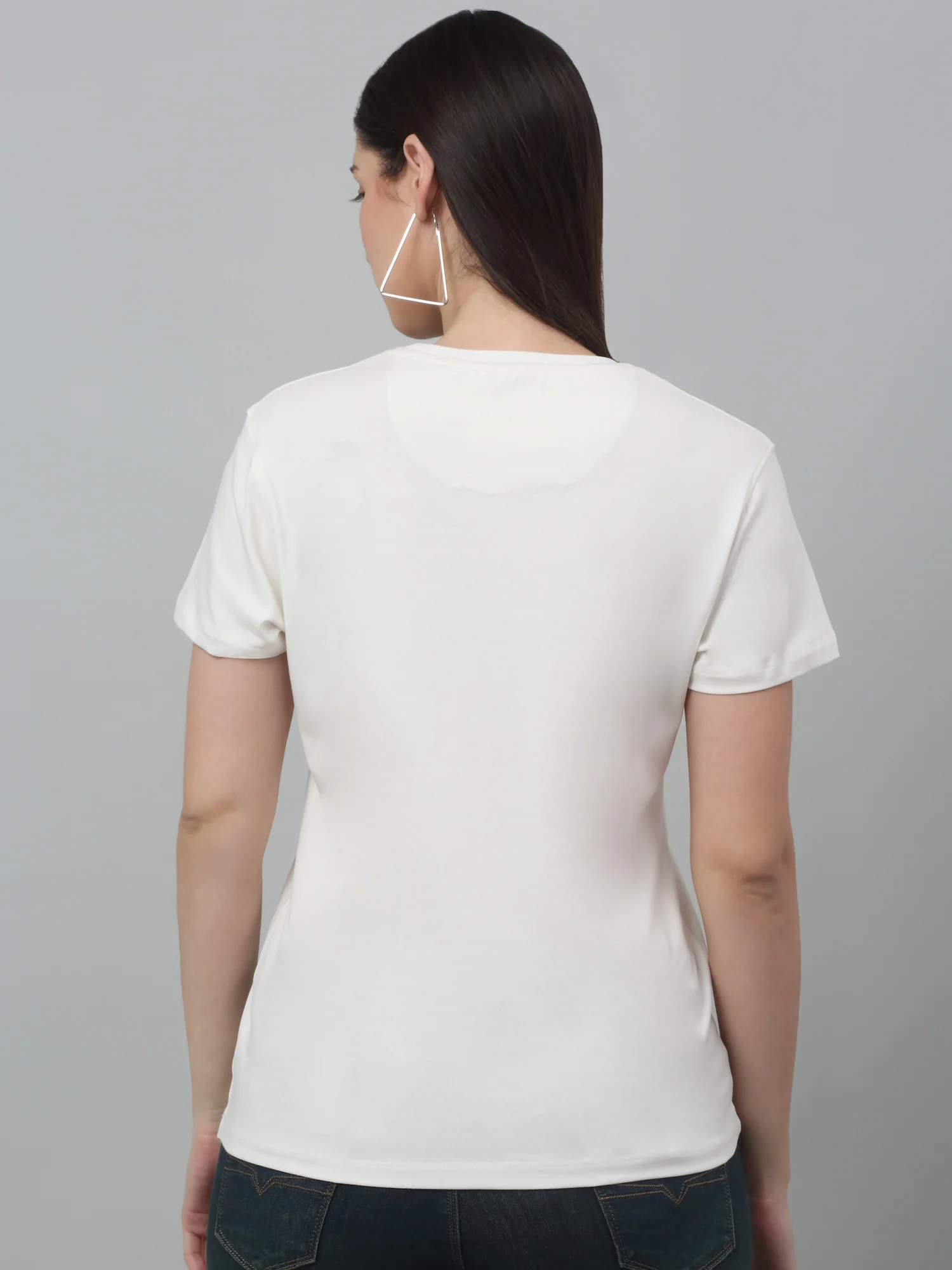 Women's Casual Regular Short Sleeve Ivory Round neck Graphic Print T-Shirt - Image 2