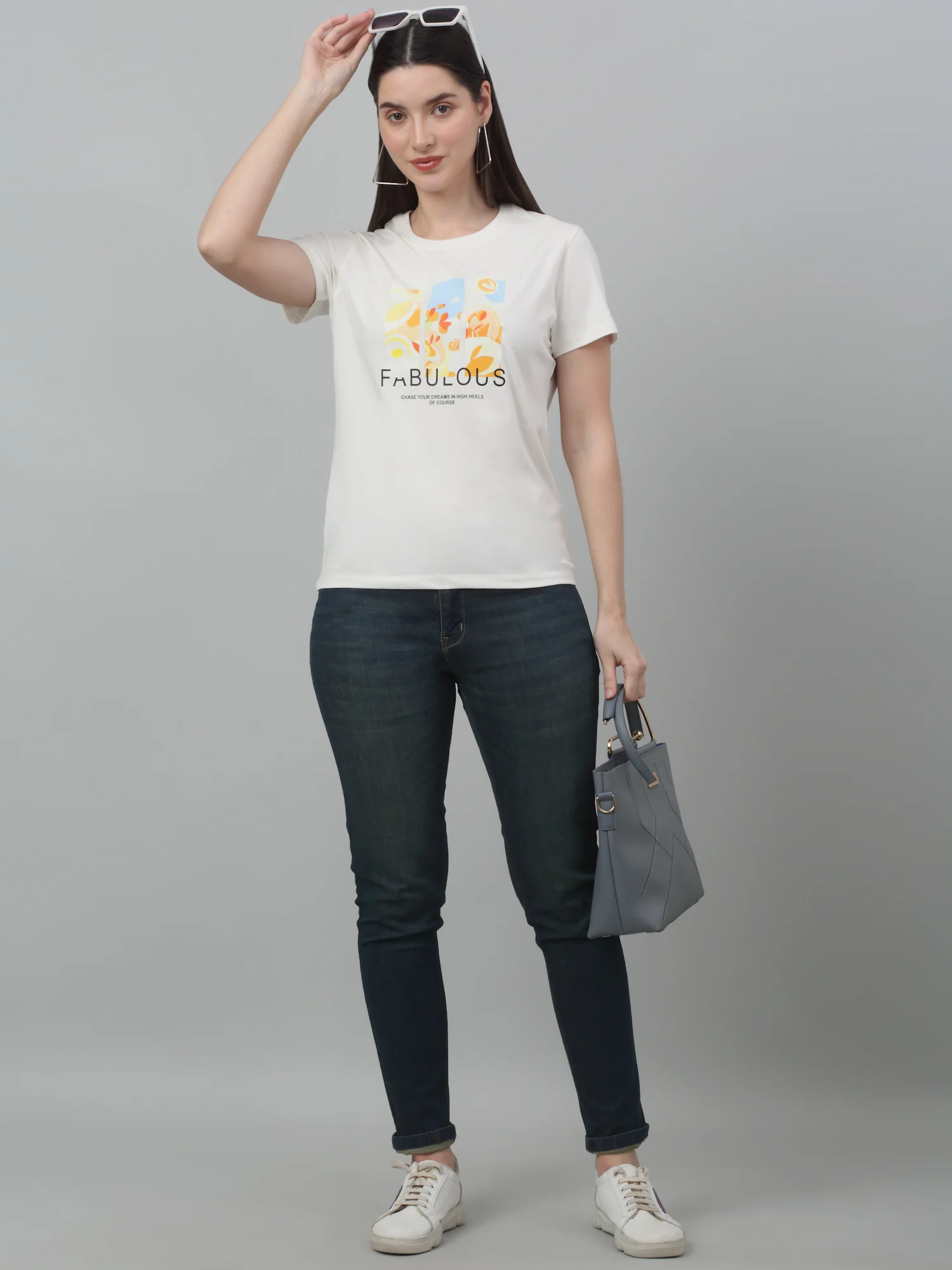 Women's Casual Regular Short Sleeve Ivory Round neck Graphic Print T-Shirt - Image 4