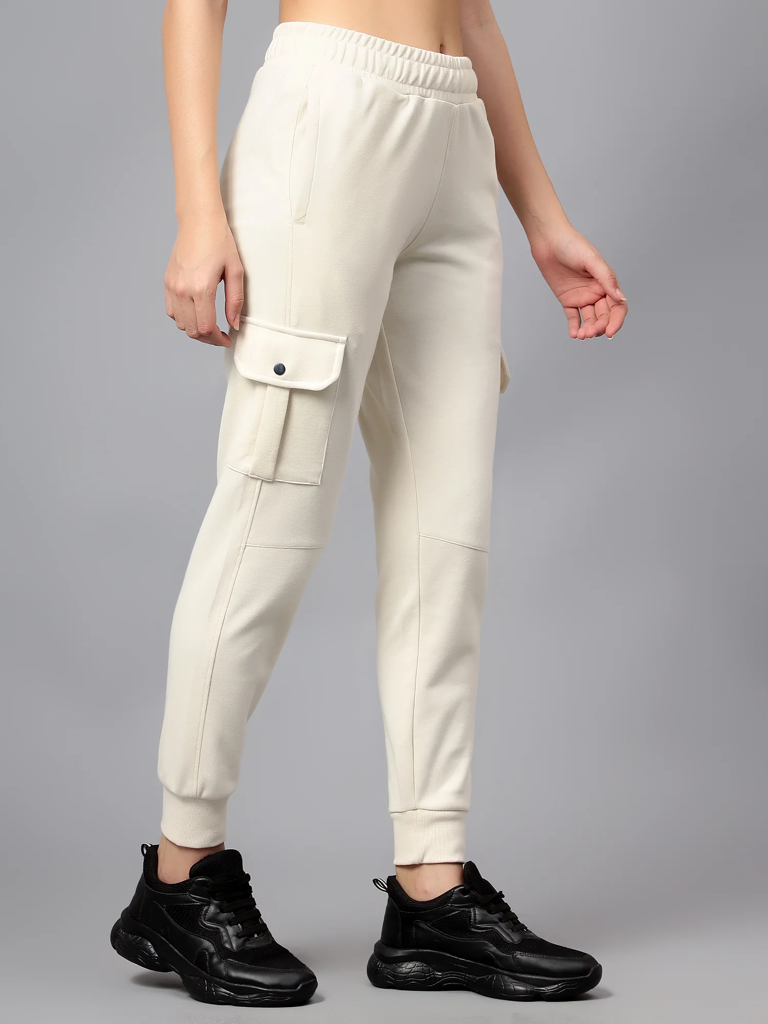 Women's Casual  Ivory Ankle length Mid rise Jogger Pants - Image 3