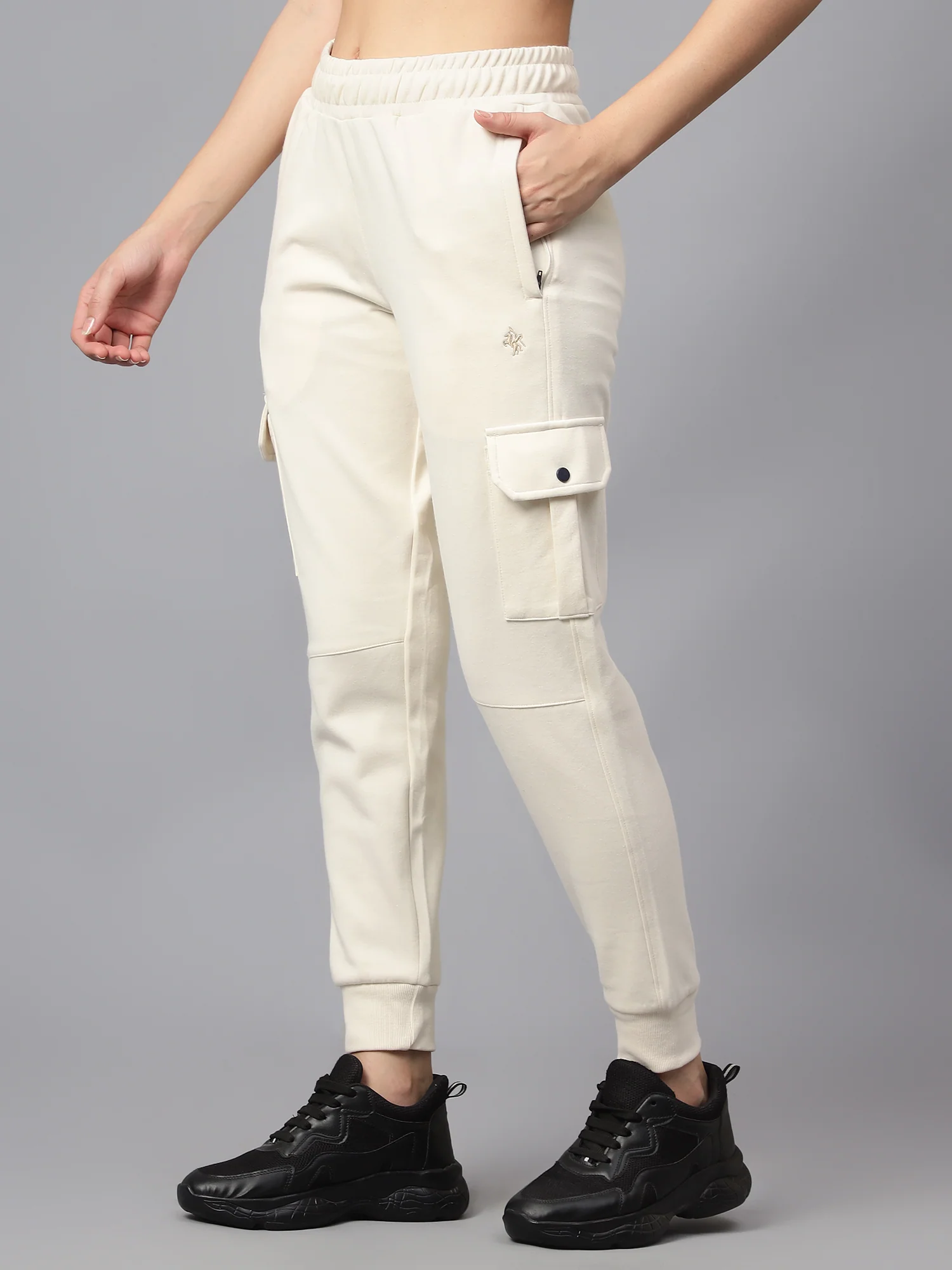 Women's Casual  Ivory Ankle length Mid rise Jogger Pants - Image 4