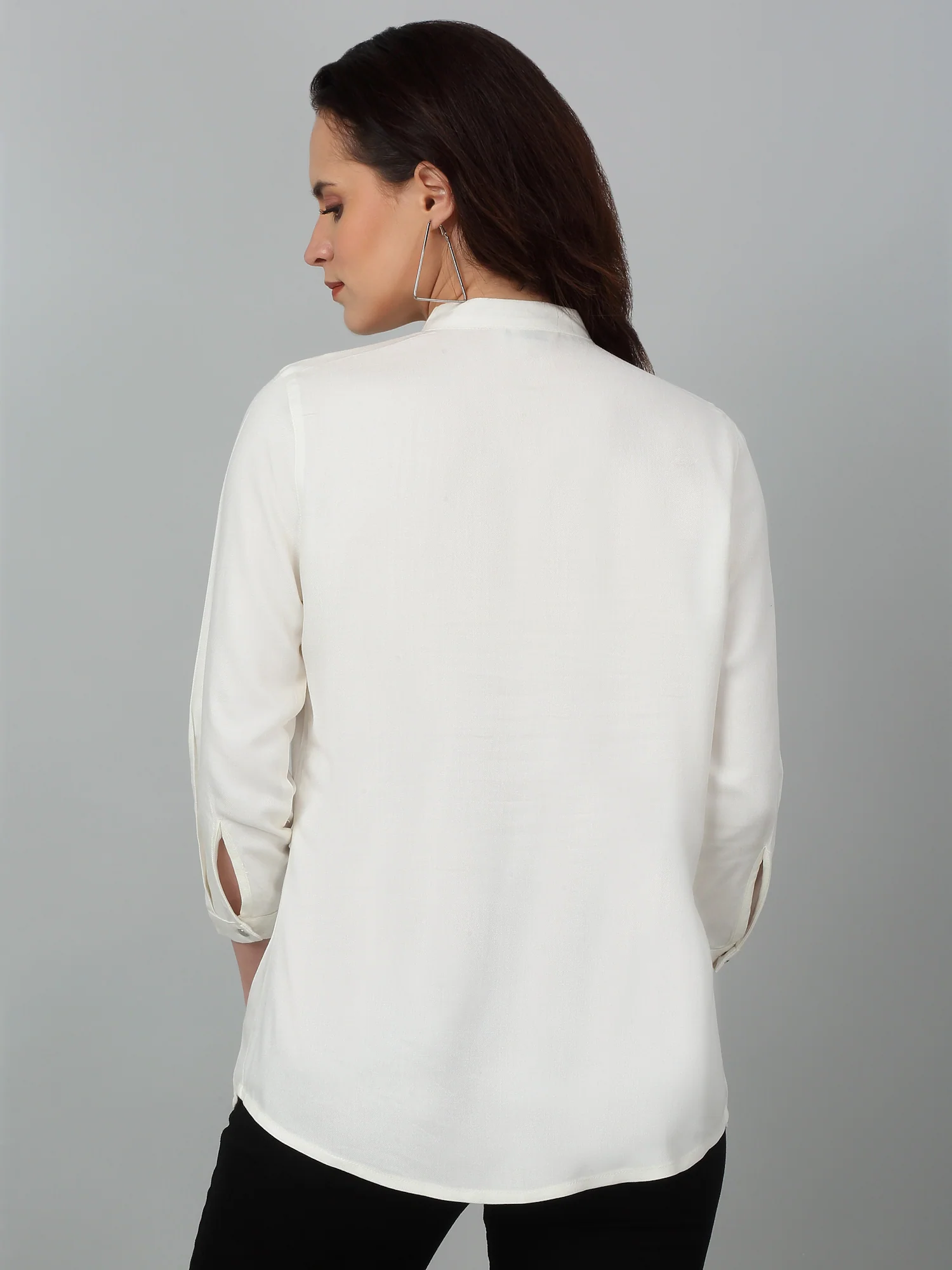 Women's Casual  Offwhite Solid Mandarin Collar Tunic - Image 5
