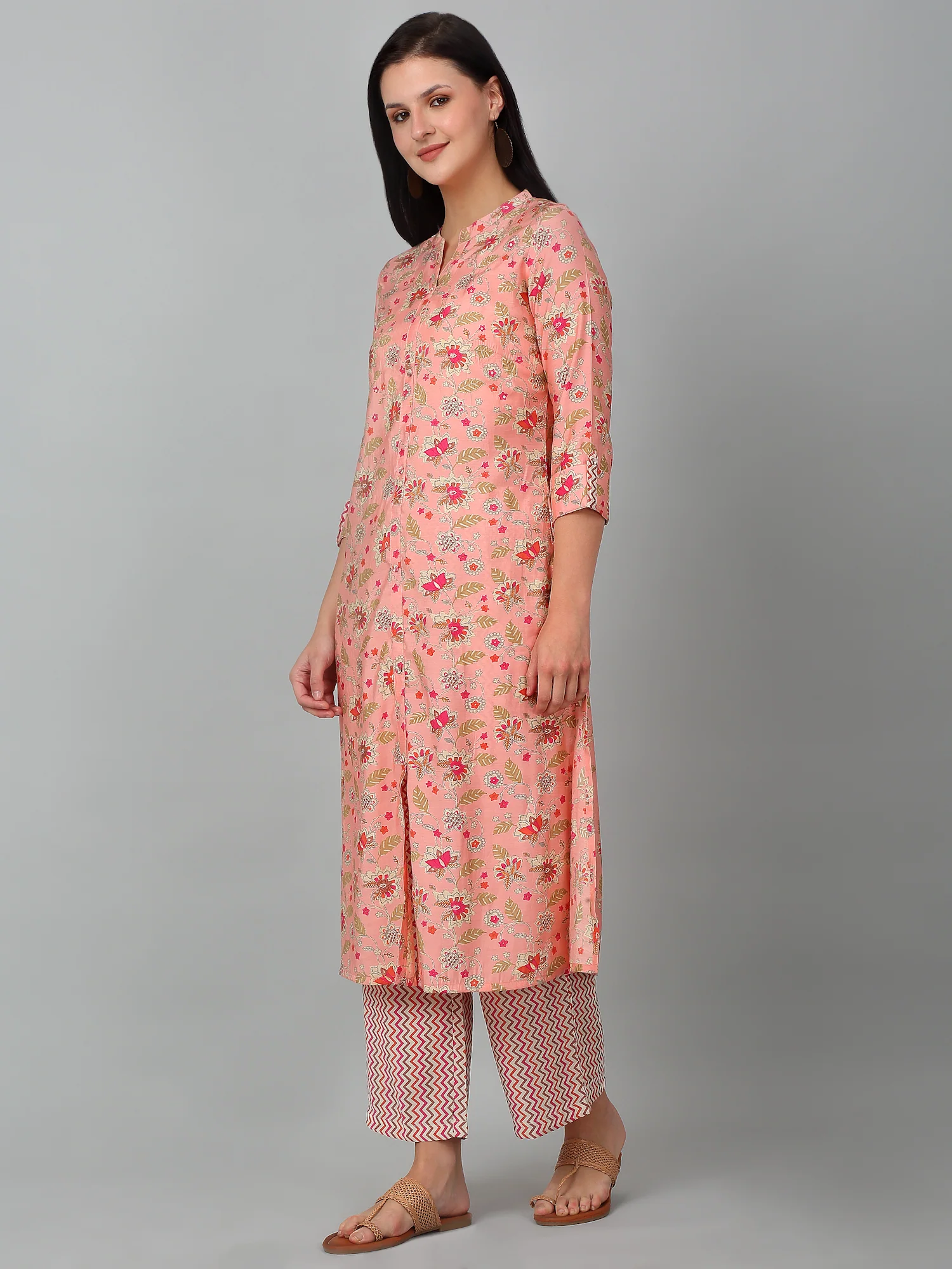 Women's Casual Peach Printed Palazzo Set - Image 4