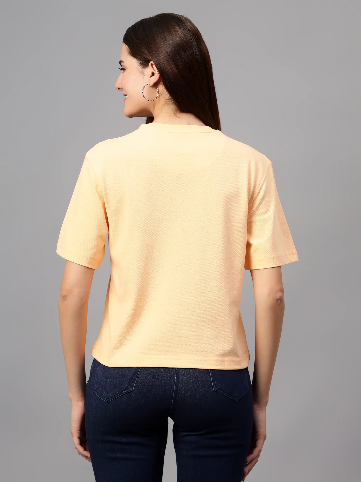 Women's Casual Regular Short Sleeve Peach Round neck Typographic Print T-Shirt - Image 2