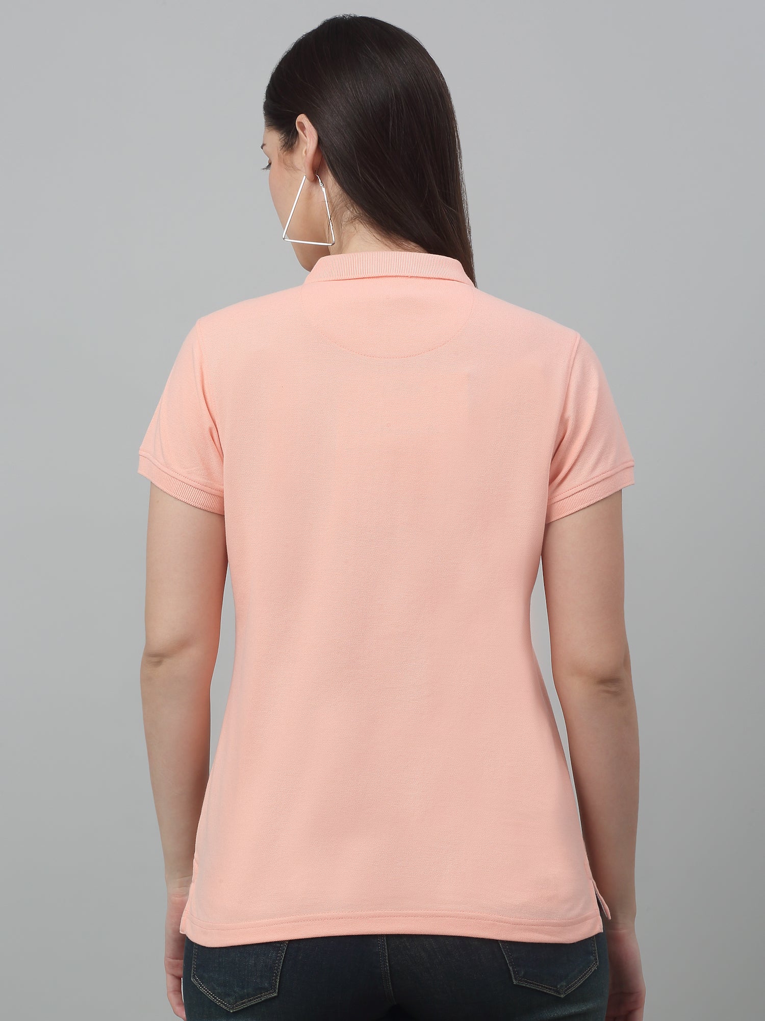 Women's Casual Regular Short Sleeve Peach Polo neck  T-Shirt - Image 2