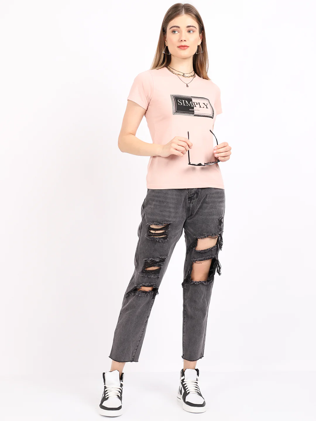 Women's Casual Regular Short Sleeve Peach Round neck Typographic Print T-Shirt - Image 5
