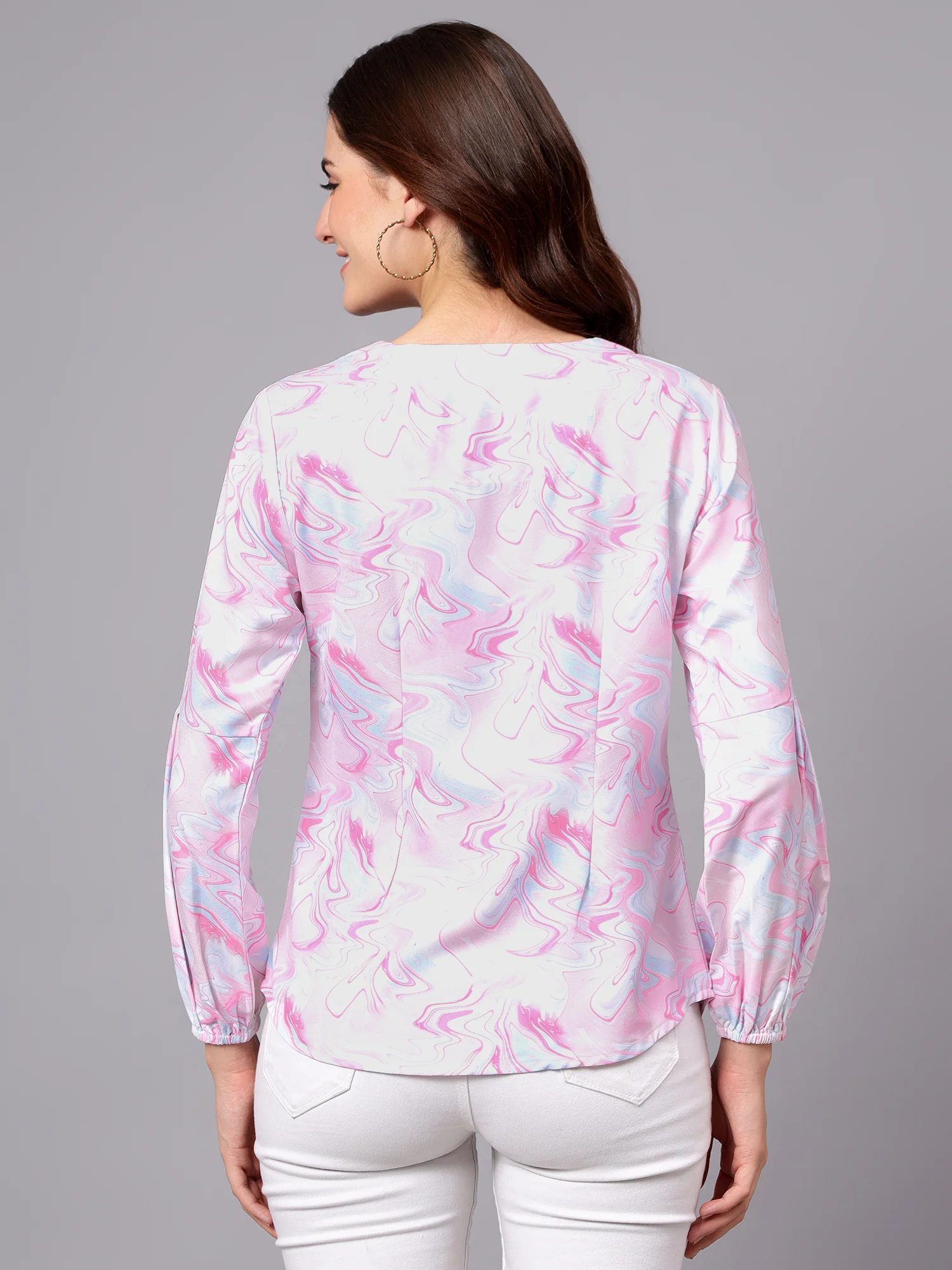 Women's Pink Abstract Print Casual Top - Image 2