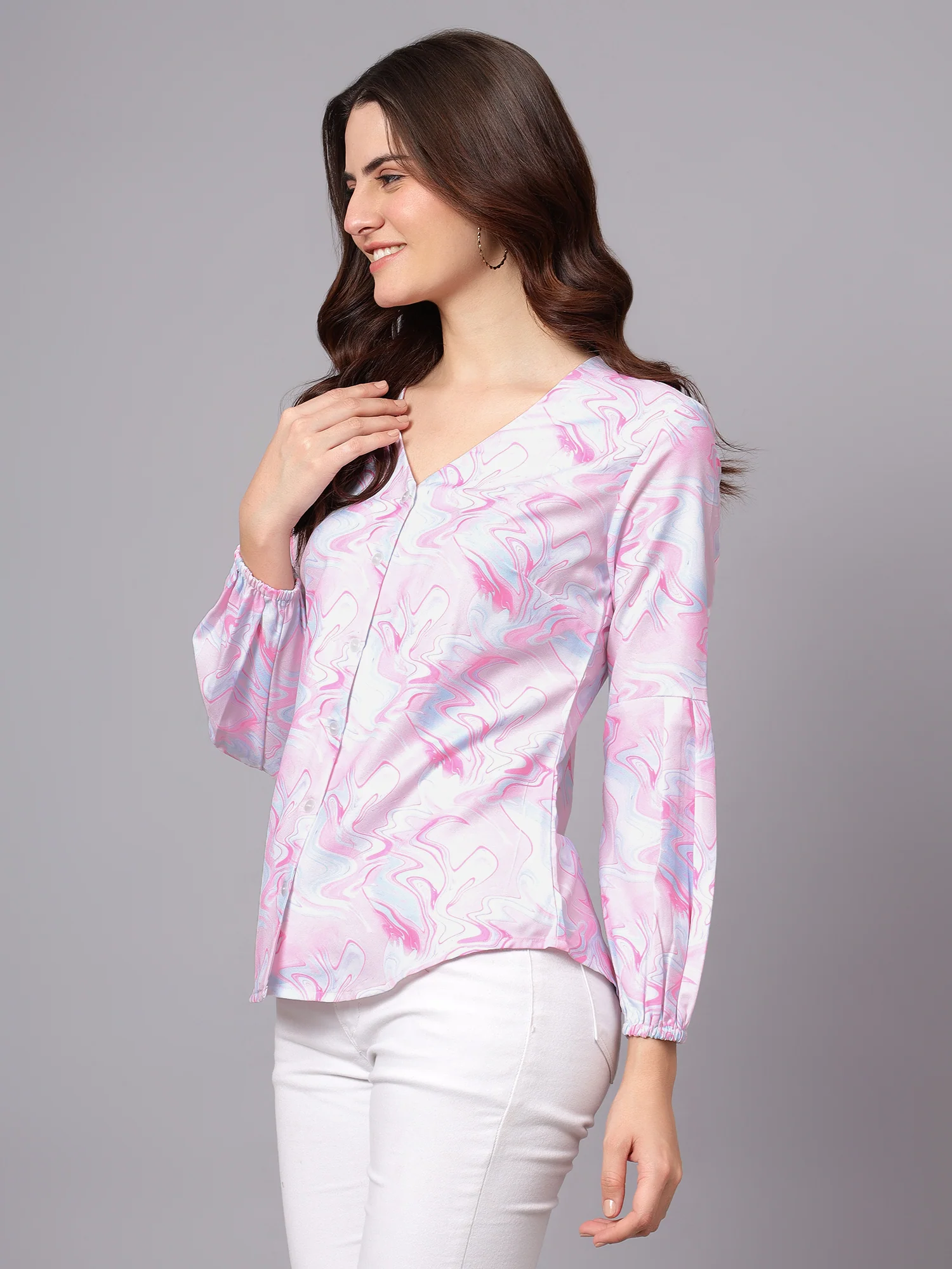 Women's Pink Abstract Print Casual Top - Image 4
