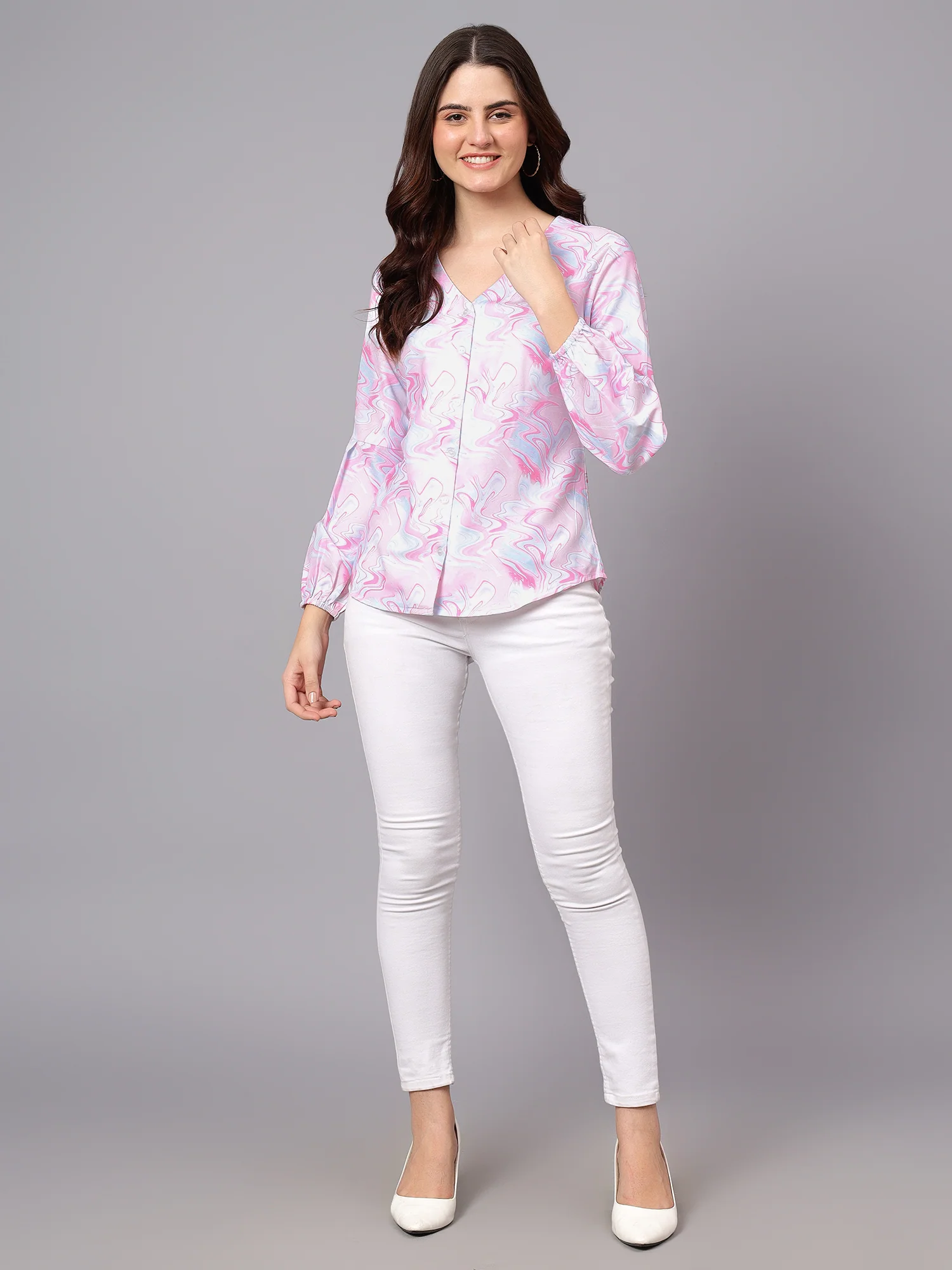 Women's Pink Abstract Print Casual Top - Image 6