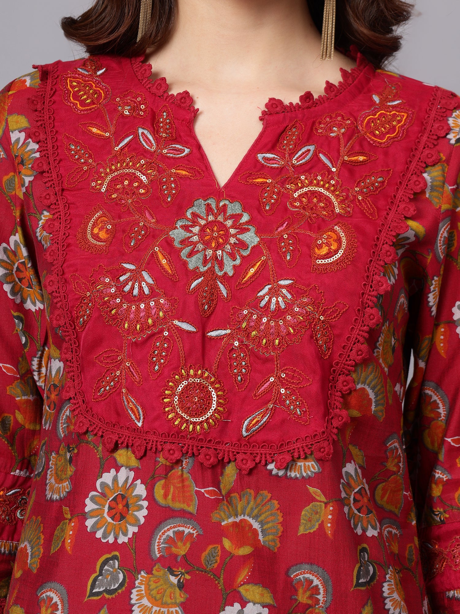Women's Pink Floral Printed Casual Kurta Plazzo Set - Image 5