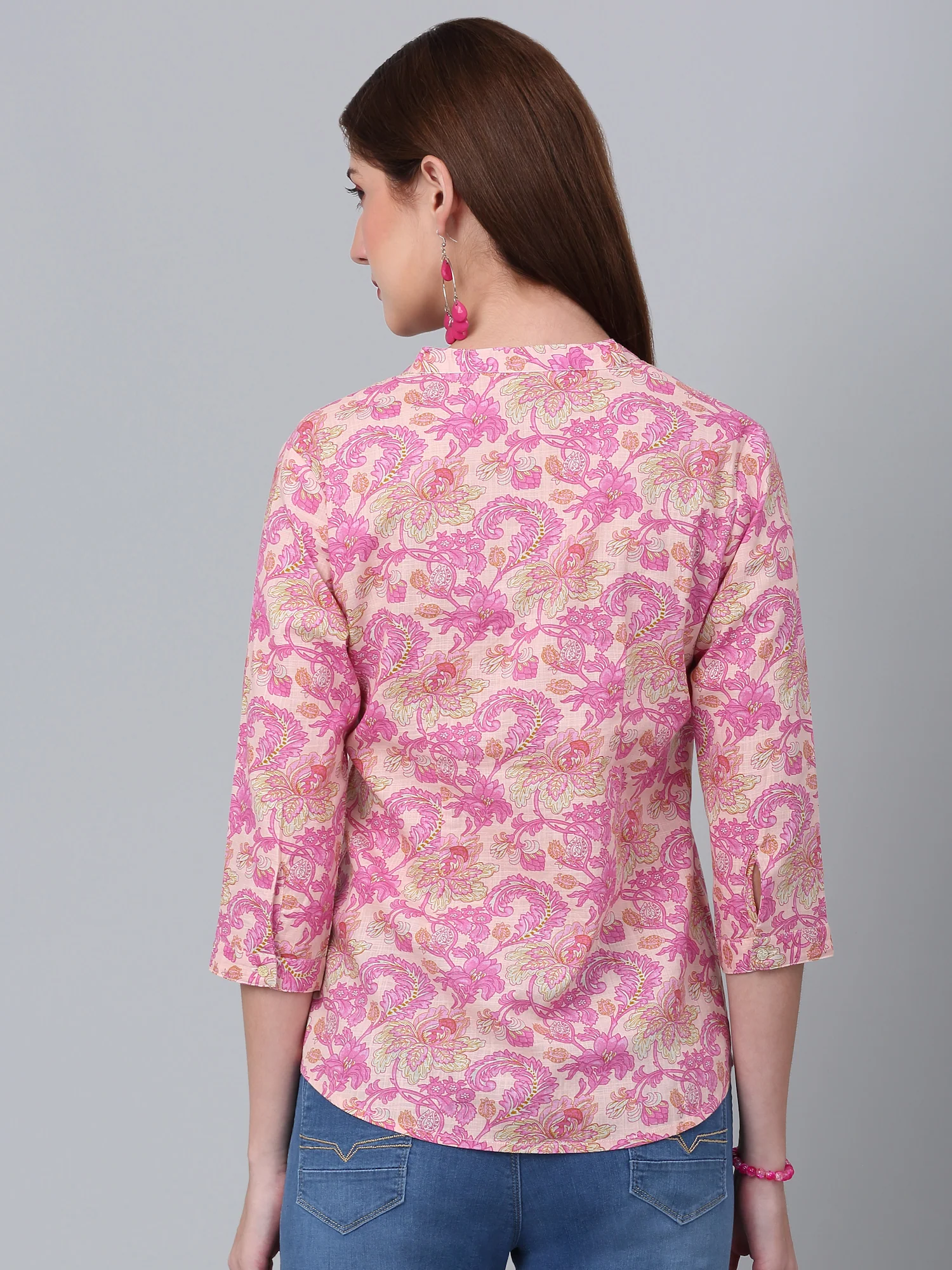 Women's Pink Printed 3/4th Sleeve Tunic - Image 2