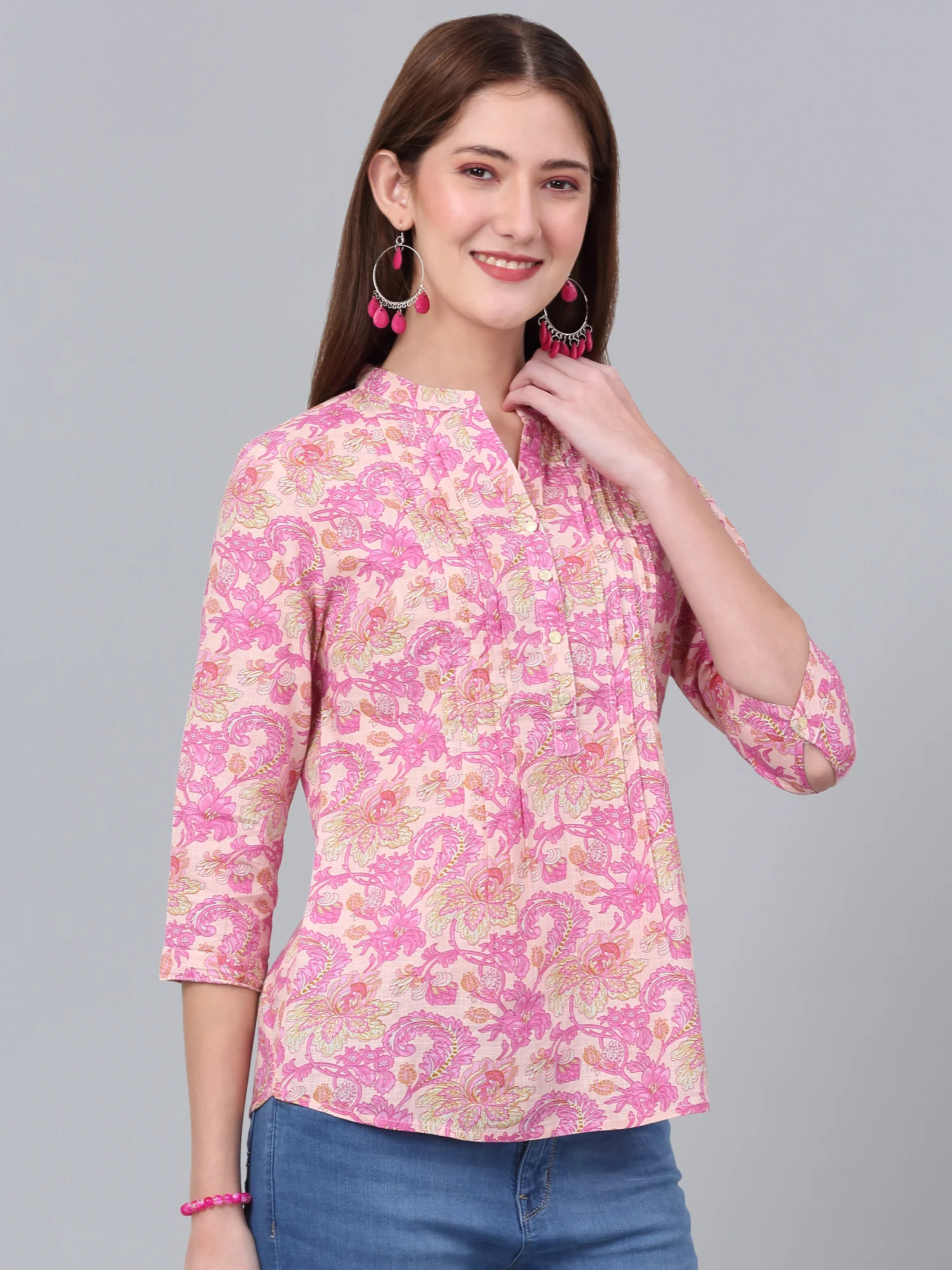 Women's Pink Printed 3/4th Sleeve Tunic - Image 3