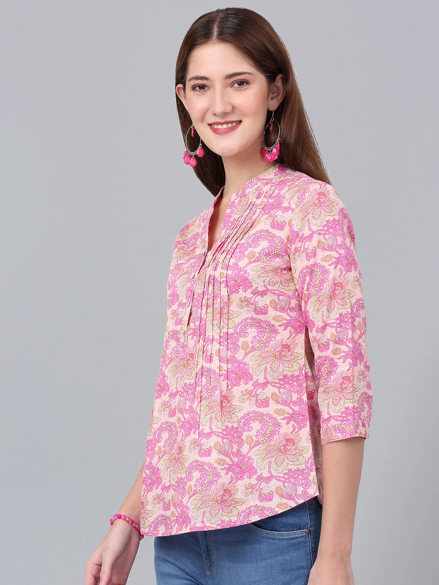 Women's Pink Printed 3/4th Sleeve Tunic - Image 4