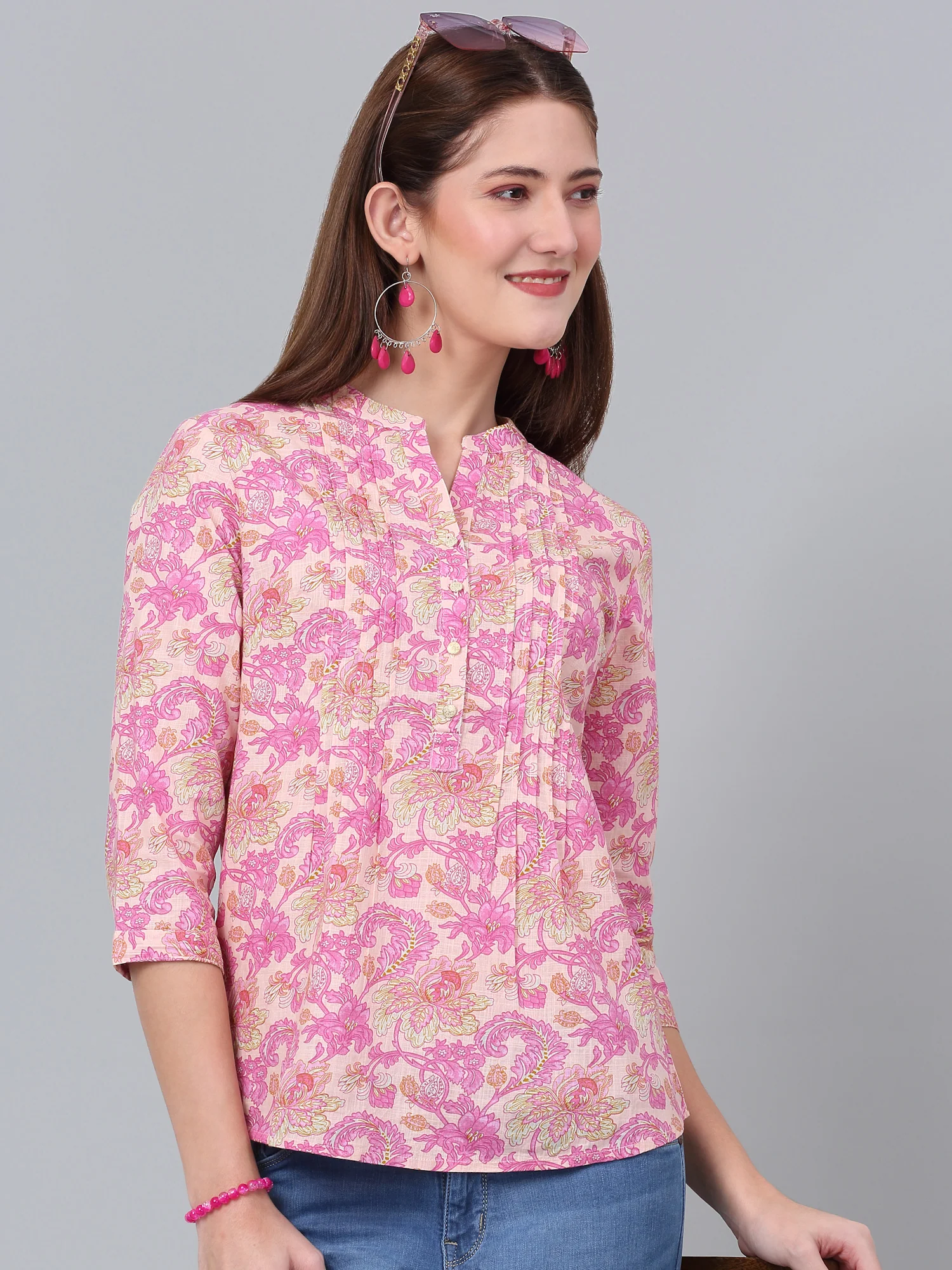 Women's Pink Printed 3/4th Sleeve Tunic - Image 6