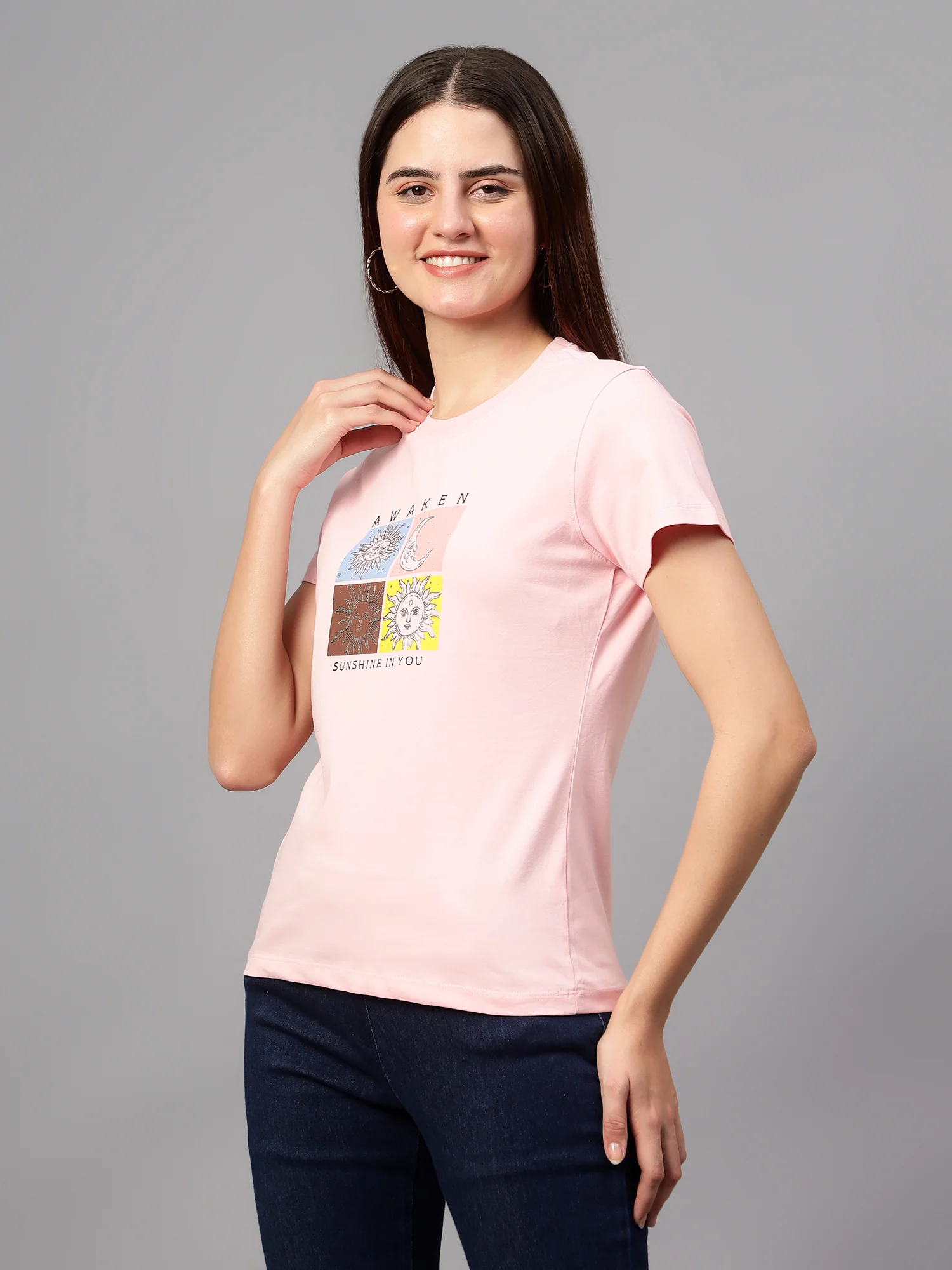 Women's Casual Regular Short Sleeve Pink Round neck Graphic Print T-Shirt - Image 4