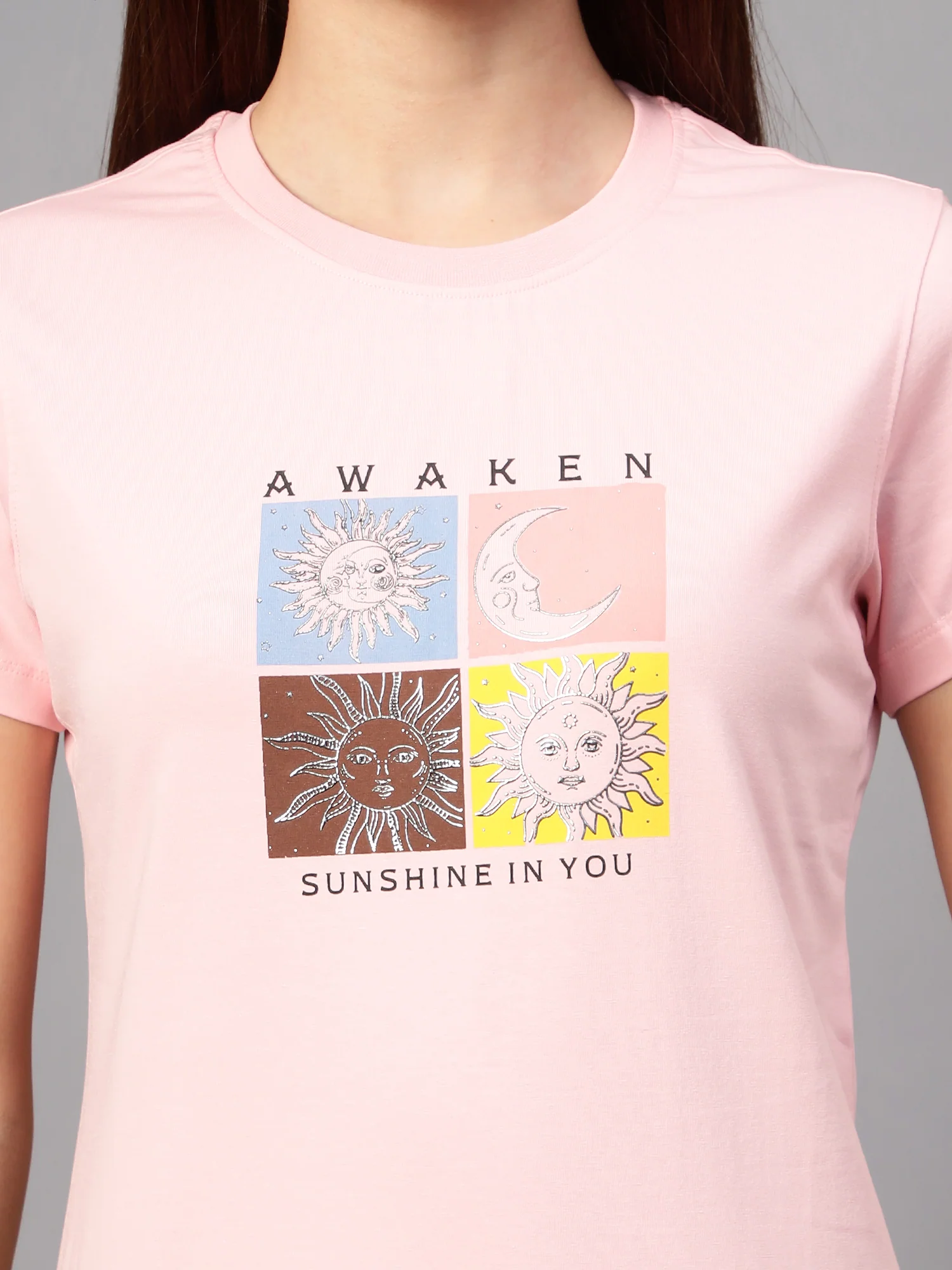 Women's Casual Regular Short Sleeve Pink Round neck Graphic Print T-Shirt - Image 5