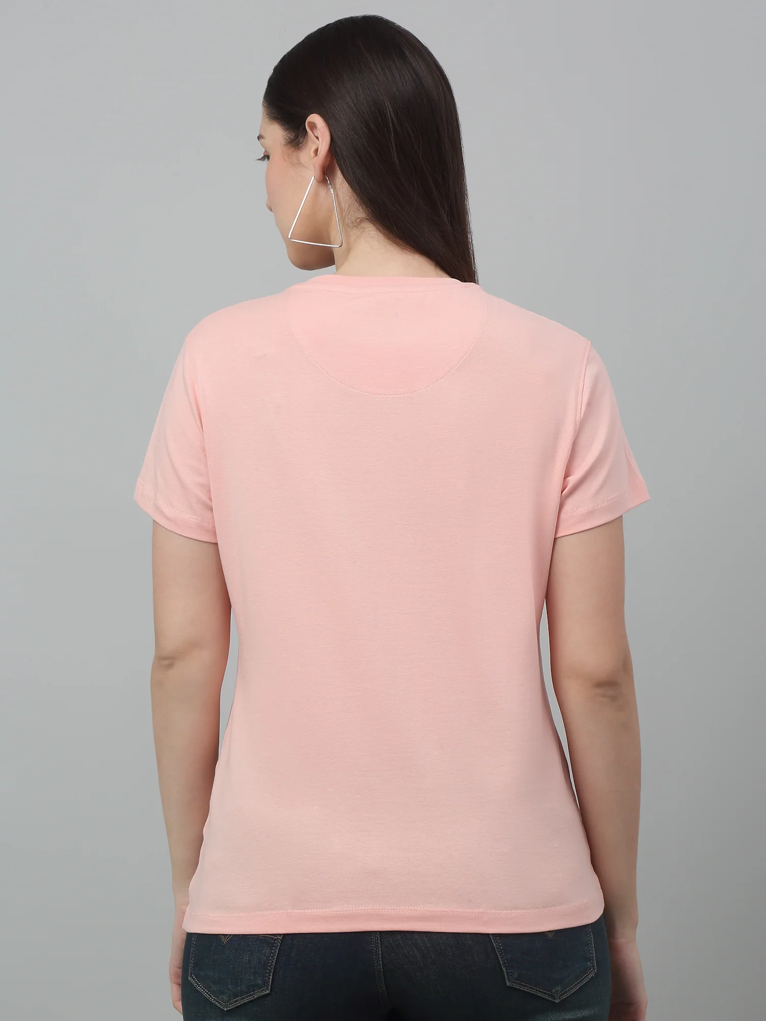 Women's Pink Printed Sequence Work Round Neck Casual T-shirt For Summer - Image 2