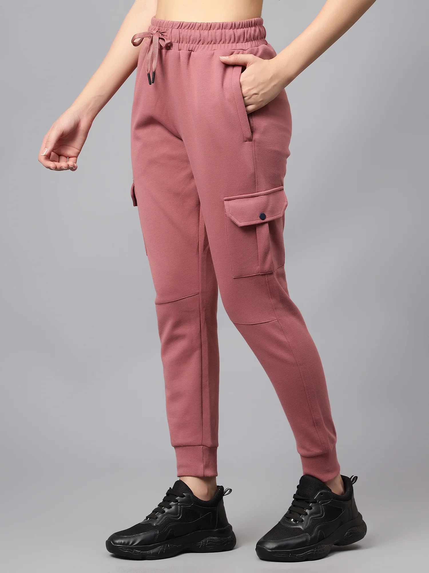 Women's Casual  Dark Pink Ankle length Mid rise Jogger Pants - Image 4