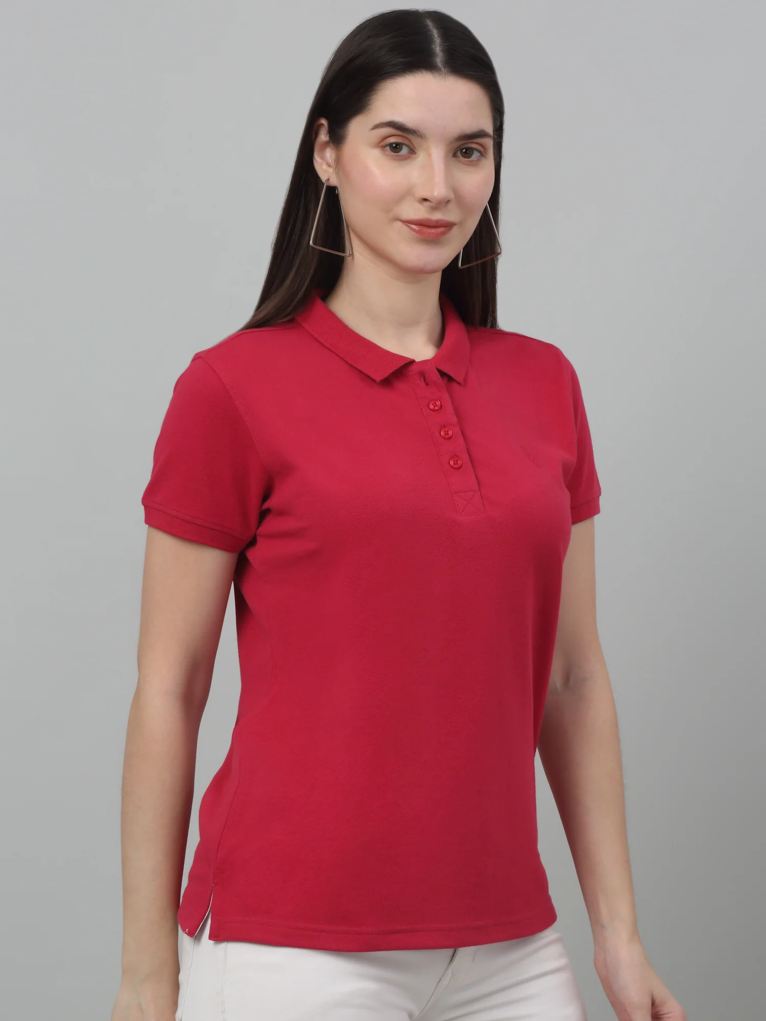 Women's Casual Regular Short Sleeve Pink Polo neck  T-Shirt - Image 5
