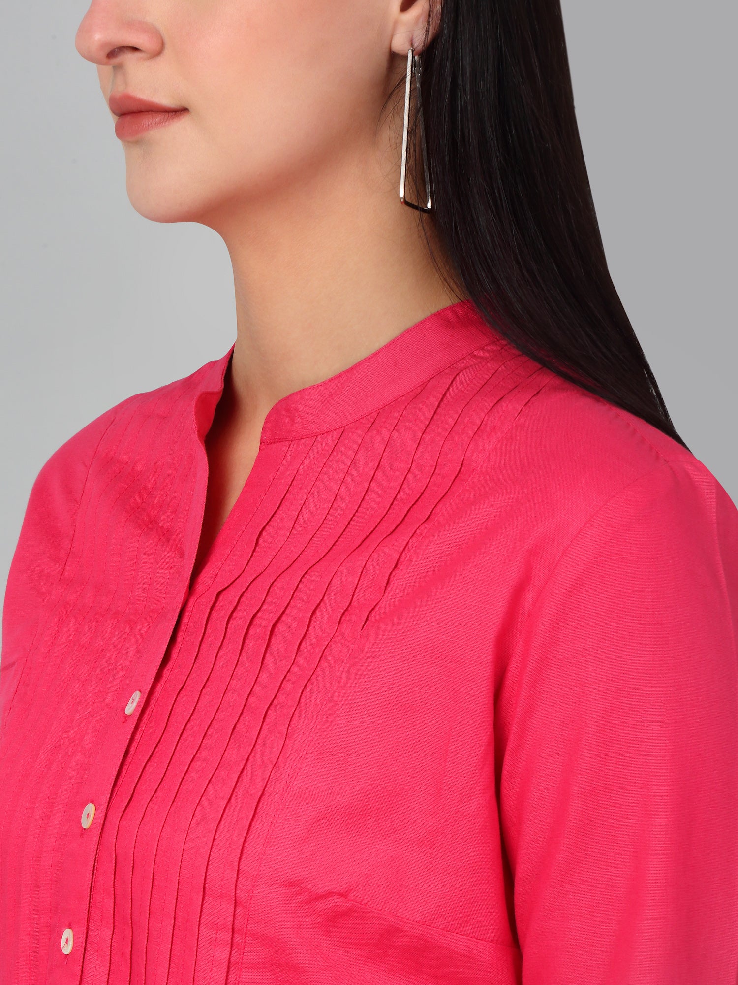 Women's Casual  Pink Solid Mandarin Collar Tunic - Image 6
