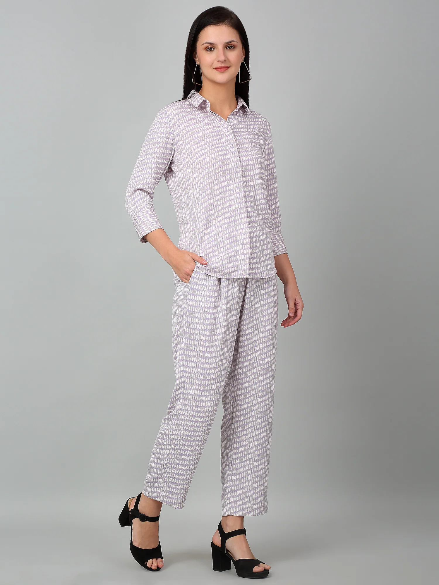 Women's Purple Printed Casual Co-ord Set - Image 3