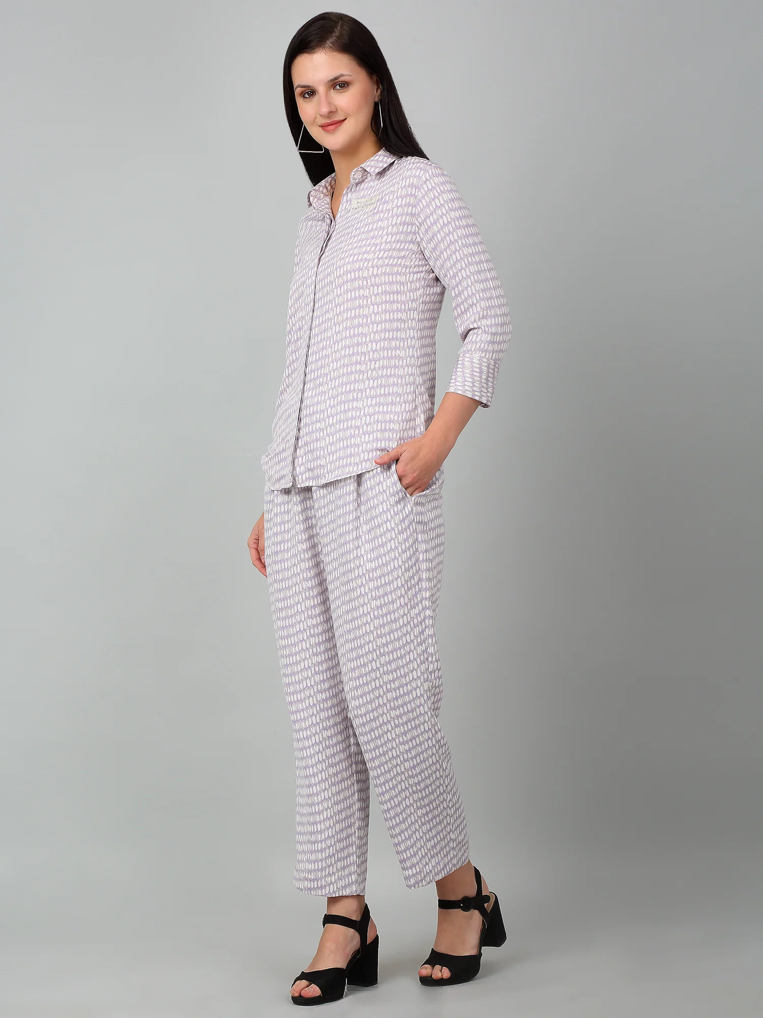 Women's Purple Printed Casual Co-ord Set - Image 4