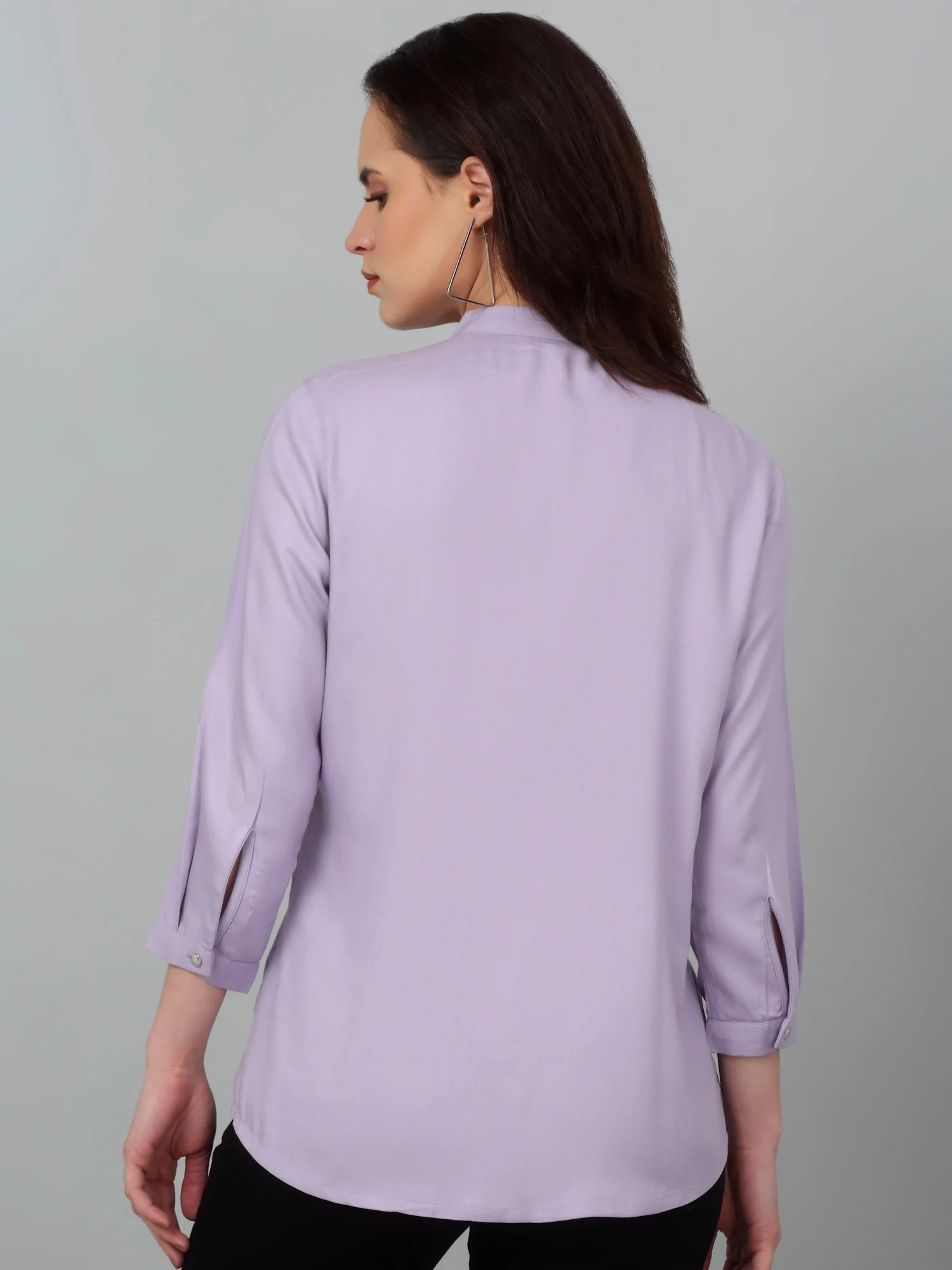 Women's Casual  Lilac Solid Mandarin Collar Tunic - Image 2