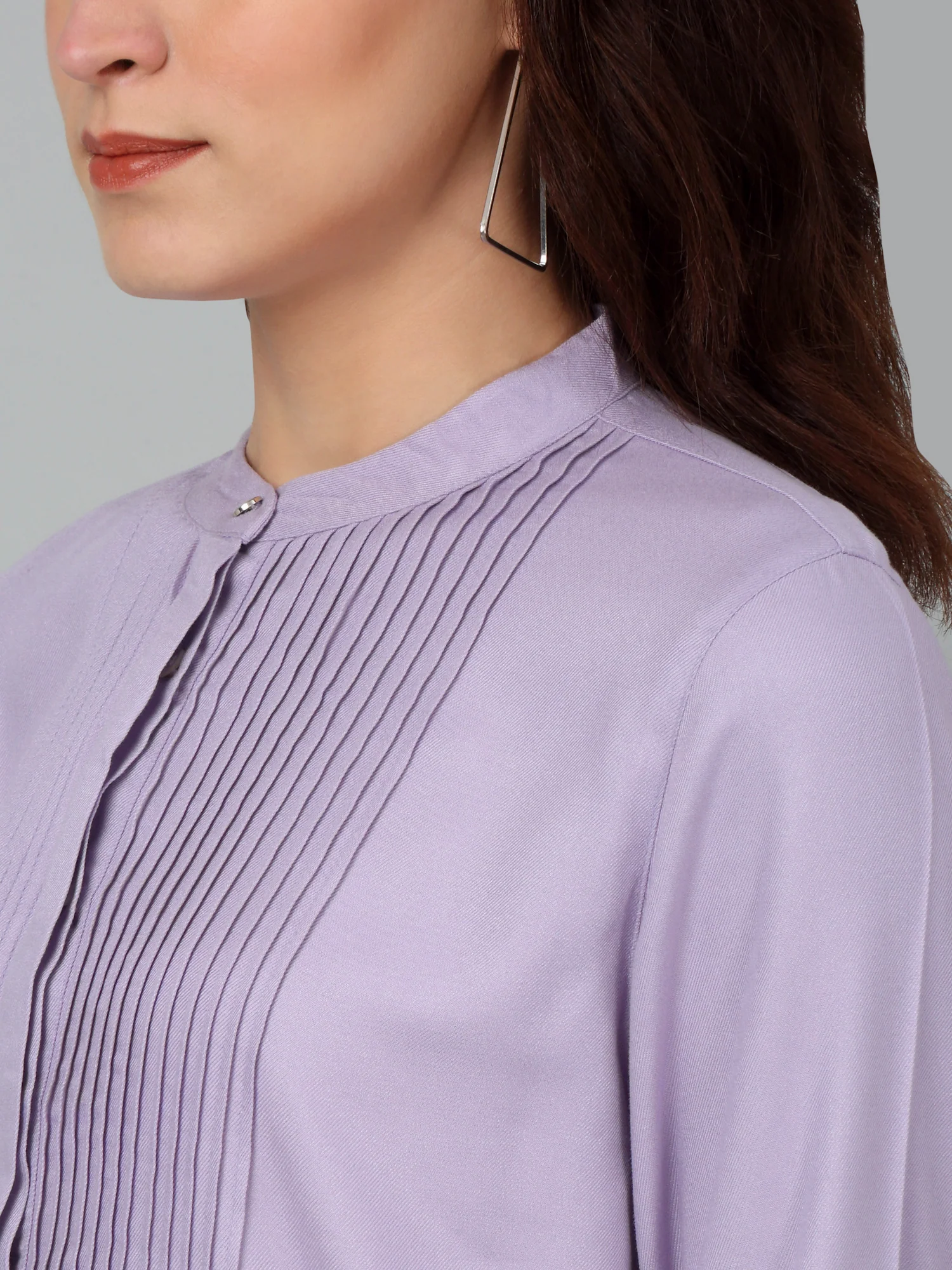 Women's Casual  Lilac Solid Mandarin Collar Tunic - Image 5