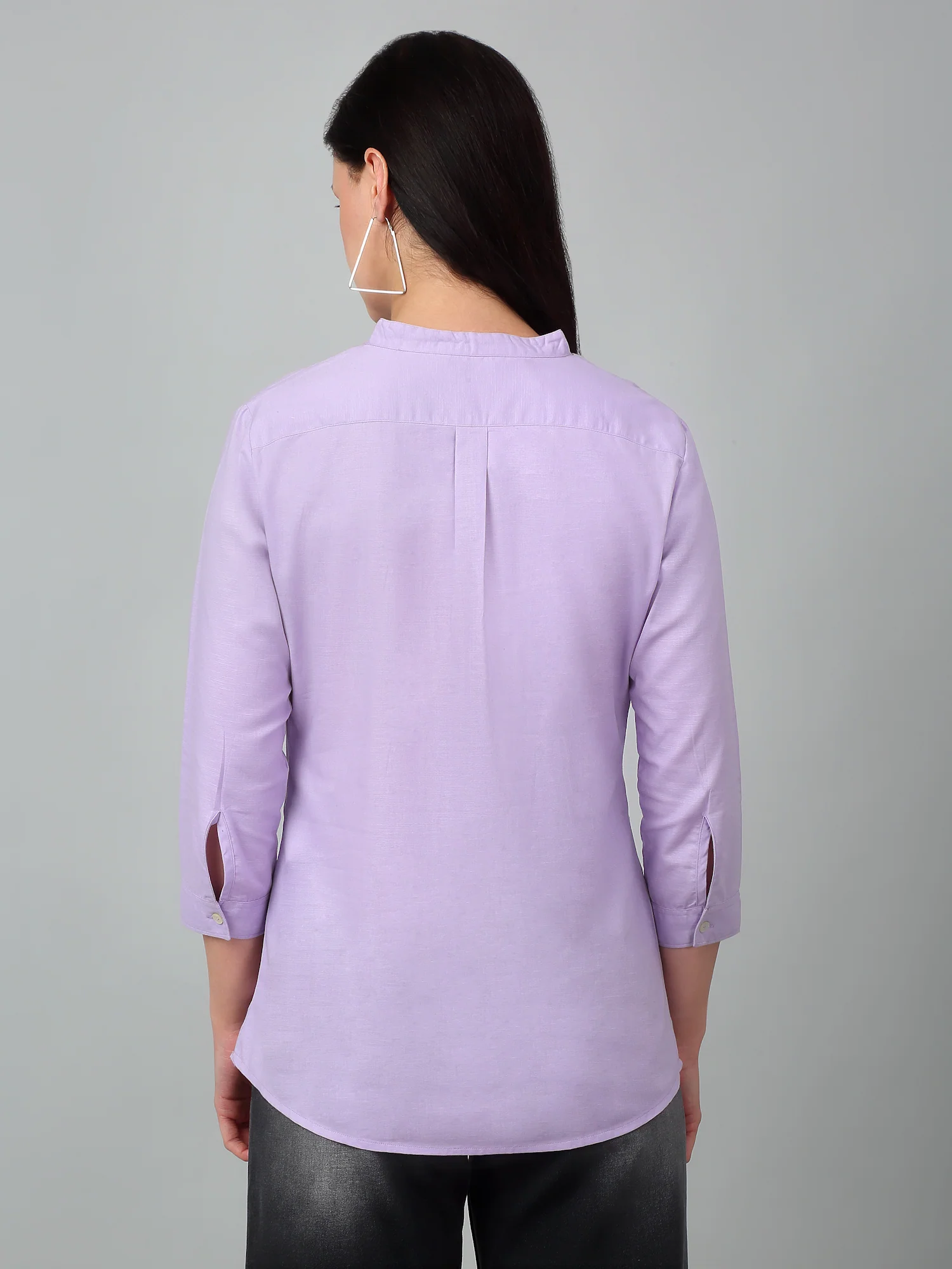 Women's Casual  Lilac Solid Mandarin Collar Tunic - Image 2