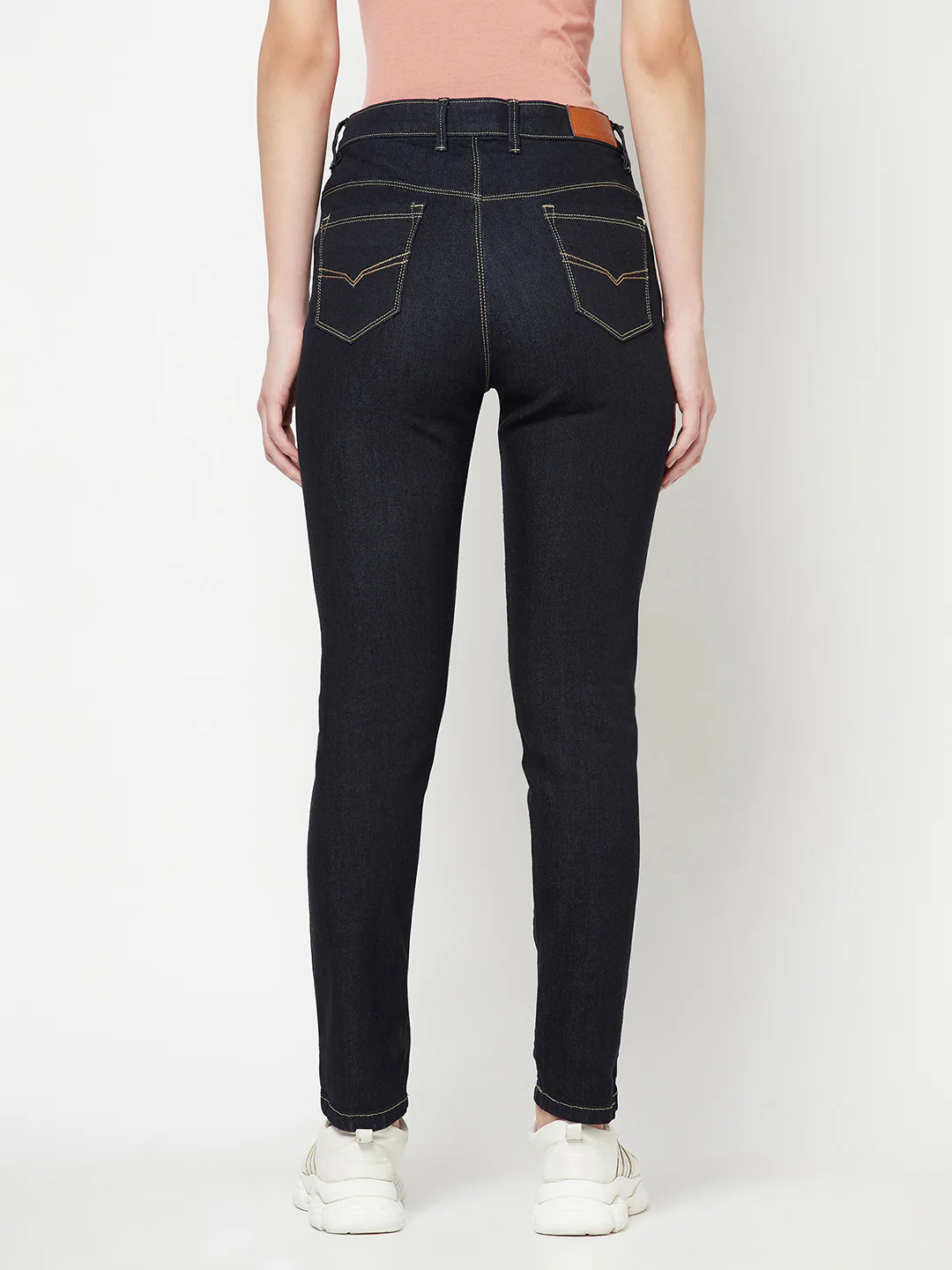 Women's Casual Skinny Fit Raw Denim Blue No Fade Mid rise Jeans - Image 4