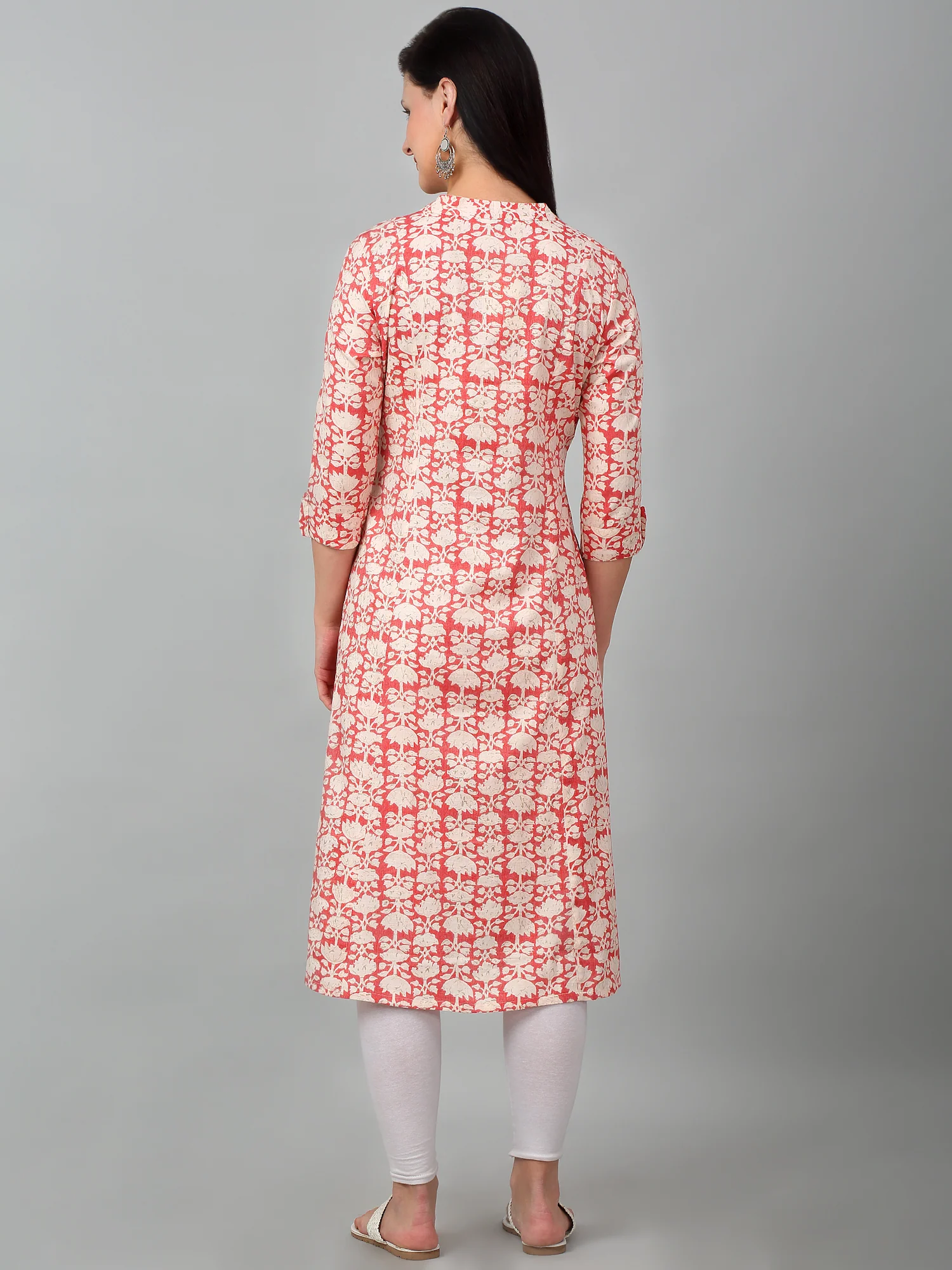 Women's Casual Band Collar Carrot All over Printed Knee Length Kurti - Image 2