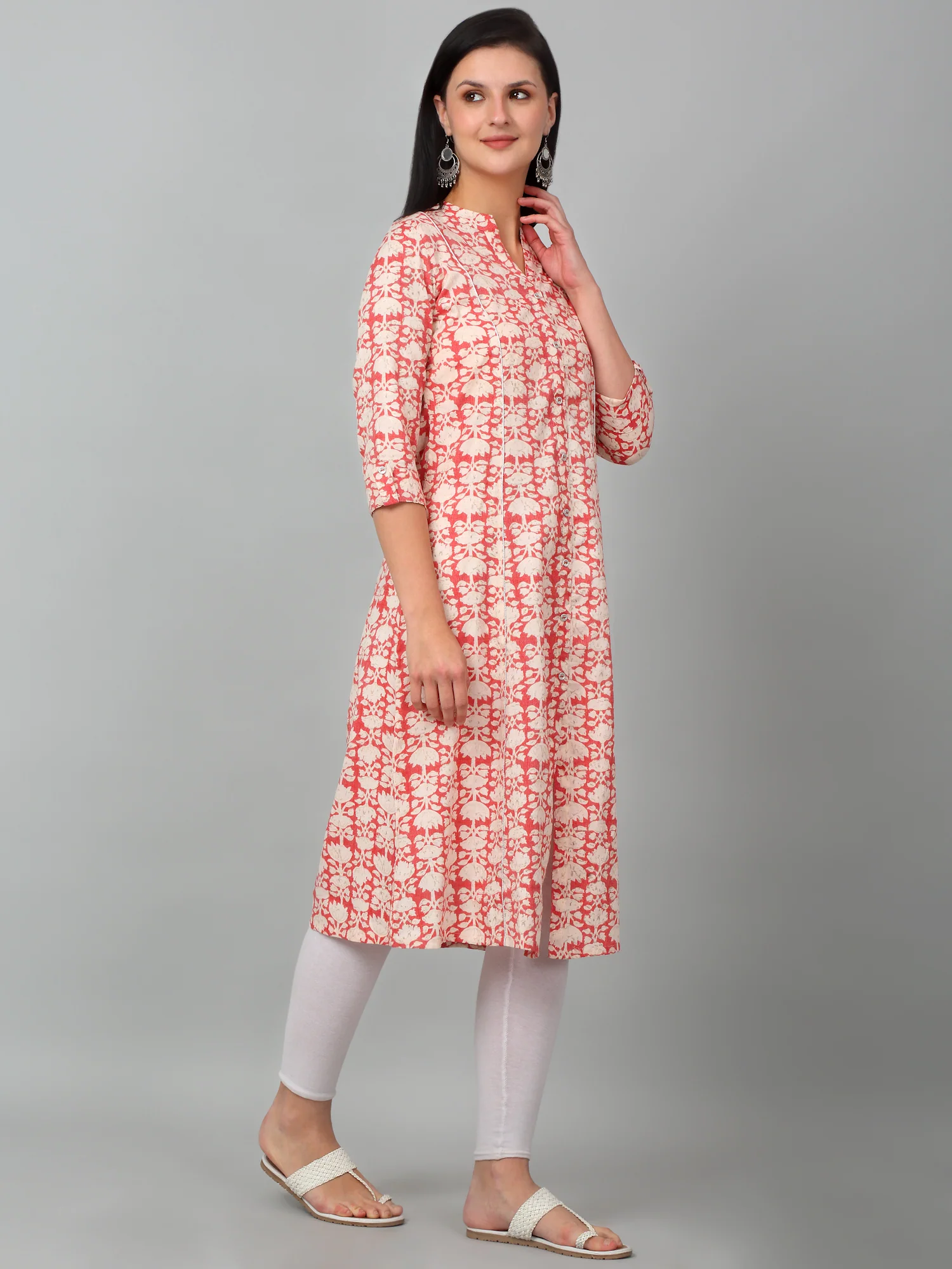Women's Casual Band Collar Carrot All over Printed Knee Length Kurti - Image 3