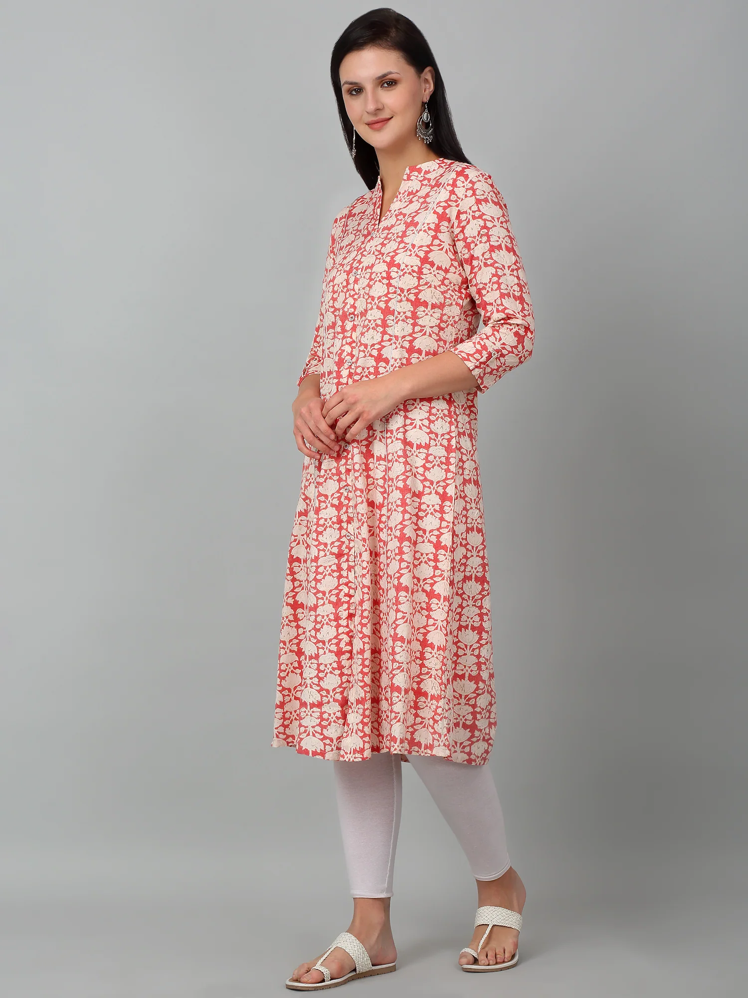 Women's Casual Band Collar Carrot All over Printed Knee Length Kurti - Image 4