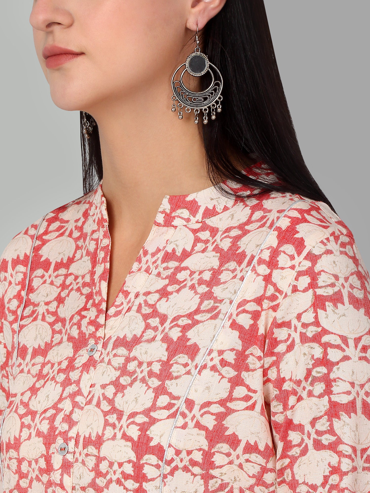 Women's Casual Band Collar Carrot All over Printed Knee Length Kurti - Image 5