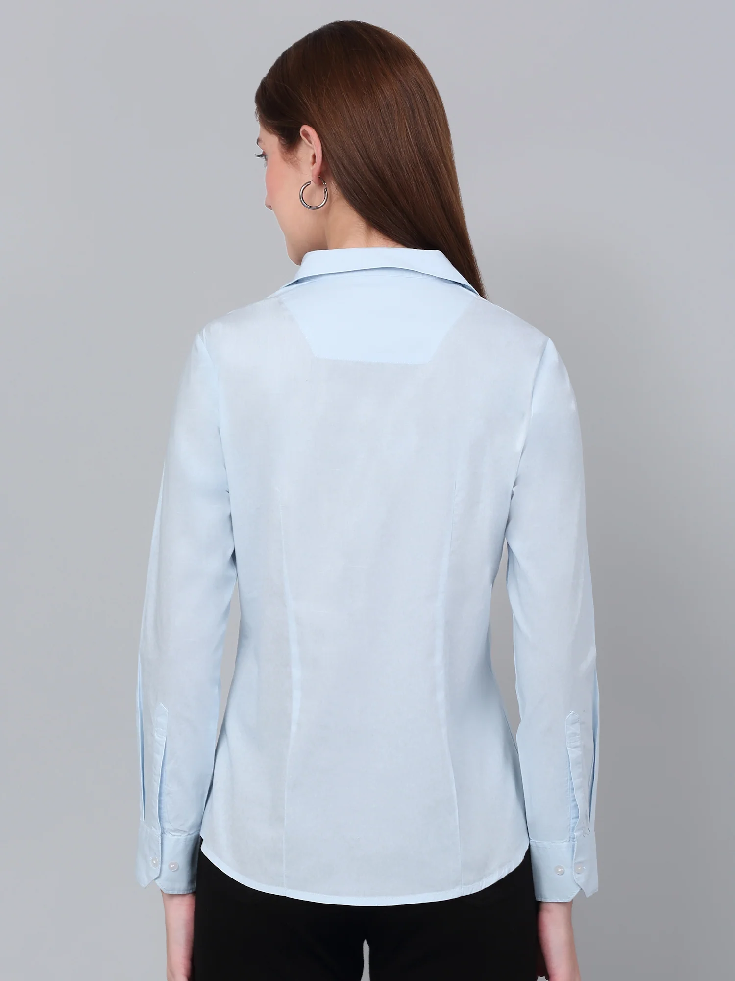 Women's Sky Blue Solid Formal Shirt - Image 2