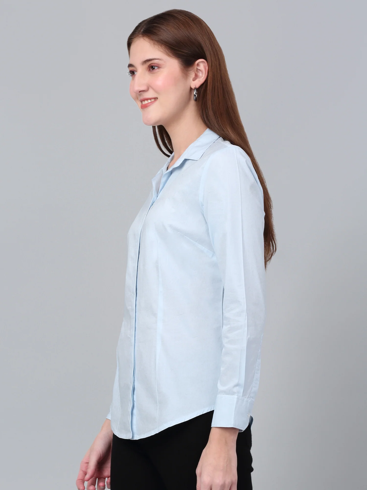Women's Sky Blue Solid Formal Shirt - Image 3