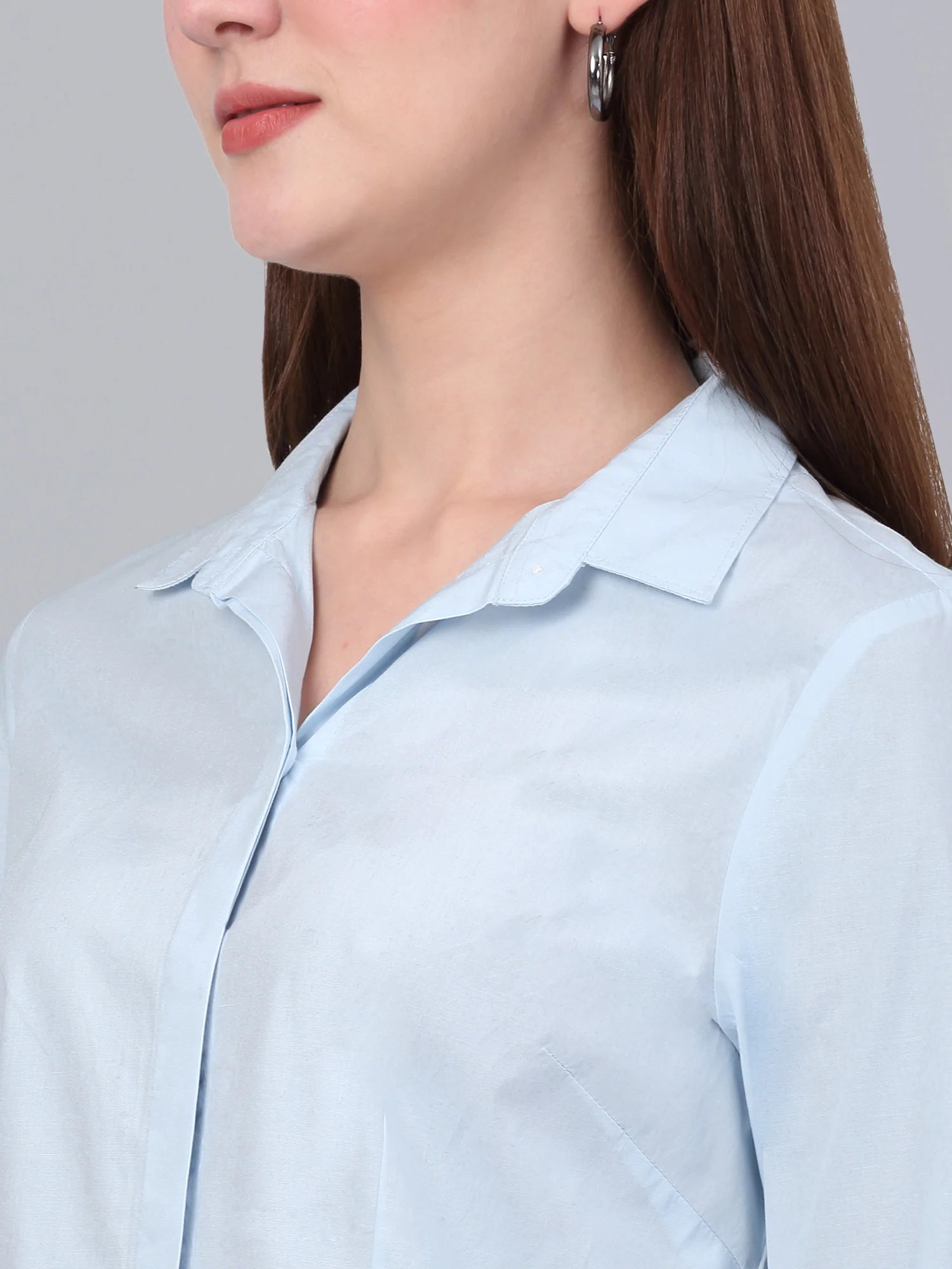 Women's Sky Blue Solid Formal Shirt - Image 5