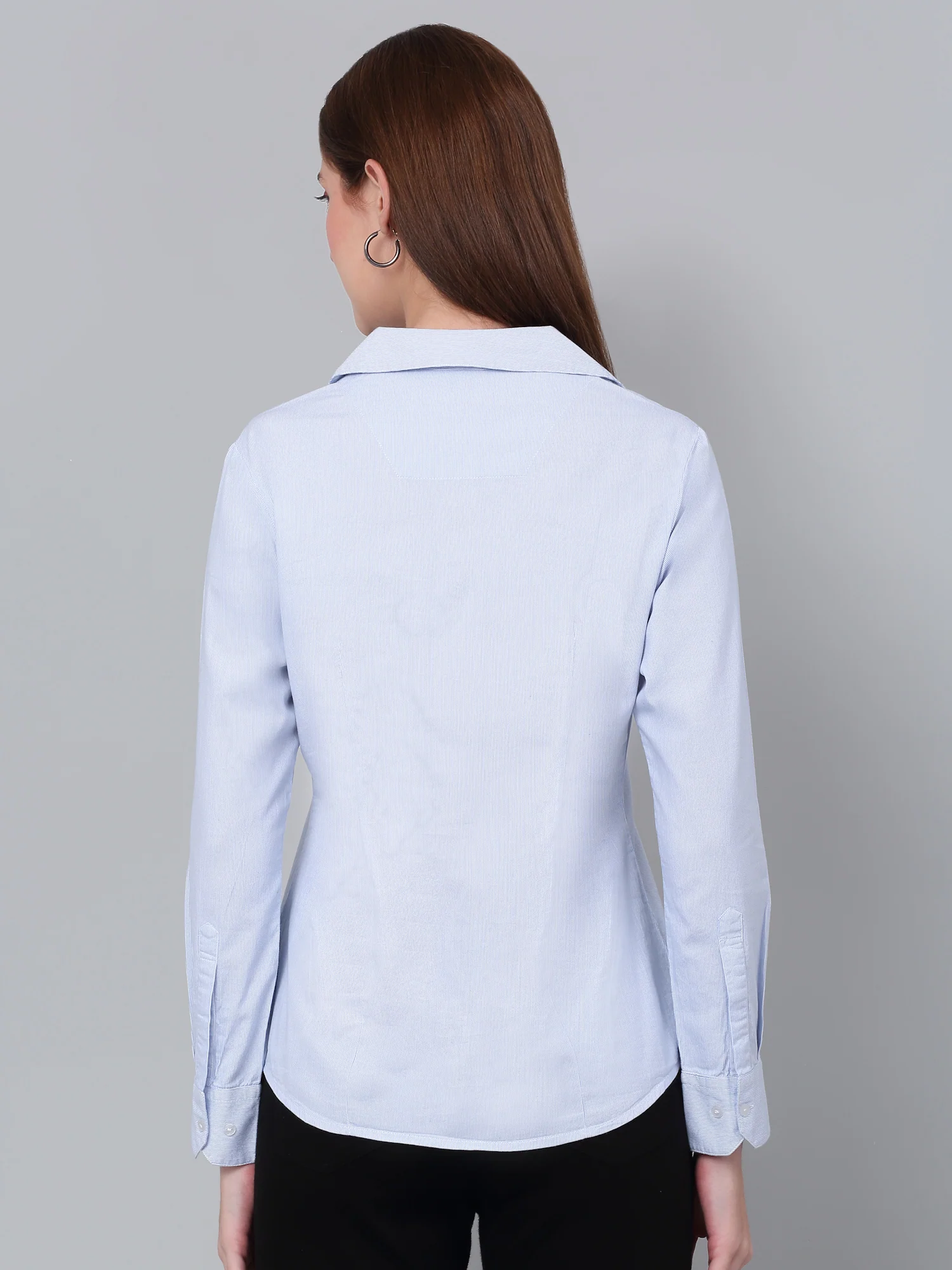 Women’s Sky Blue Striped Formal Shirt | Cantabil - Image 2