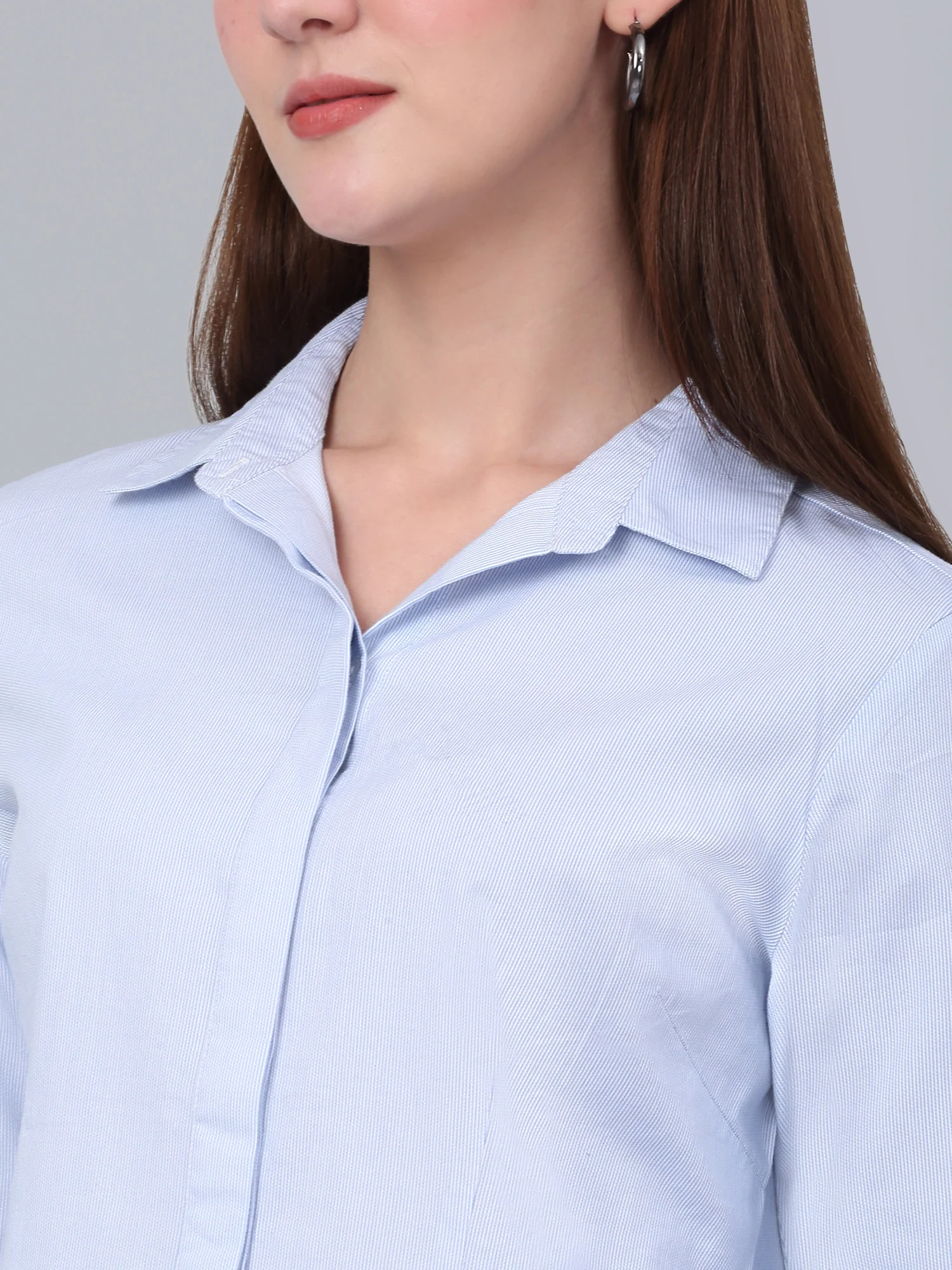 Women’s Sky Blue Striped Formal Shirt | Cantabil - Image 5