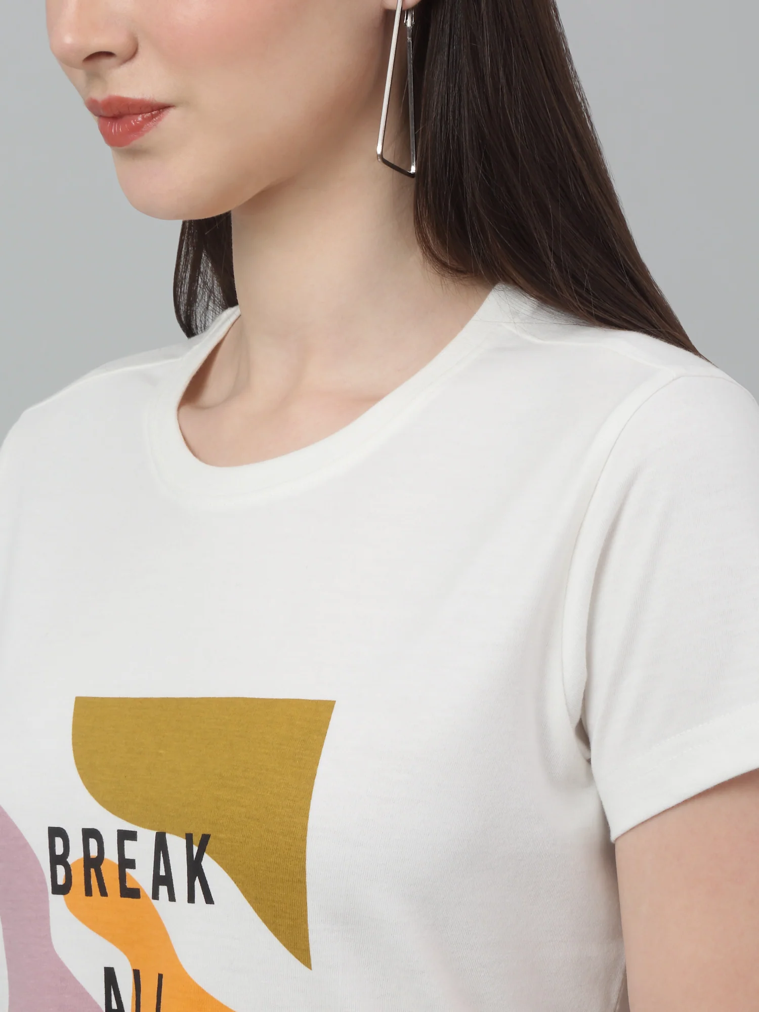 Women's Casual Regular Short Sleeve White Round neck Typographic Print T-Shirt - Image 5