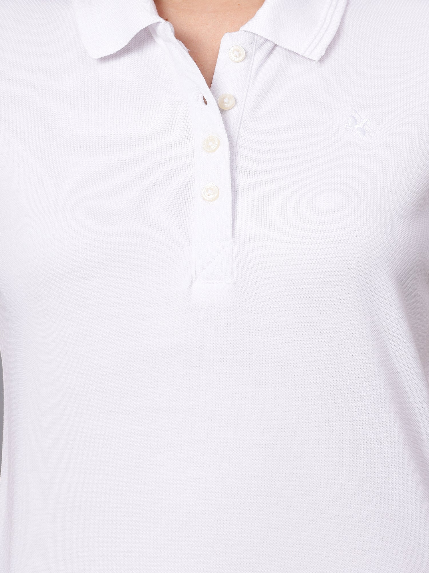 Women's White Solid Polo Neck T-shirt - Image 5