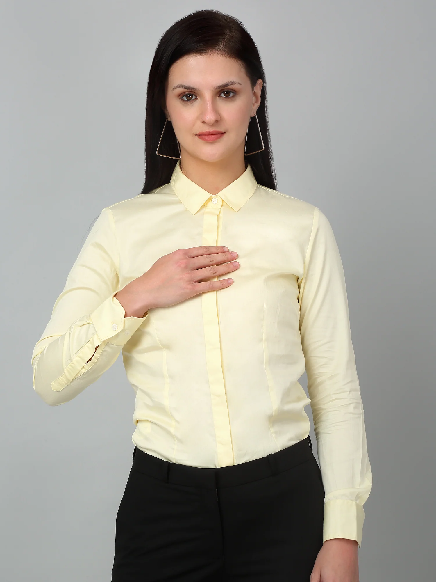 Women’s Yellow Solid Formal Shirt | Cantabil Office Wear - Image 4