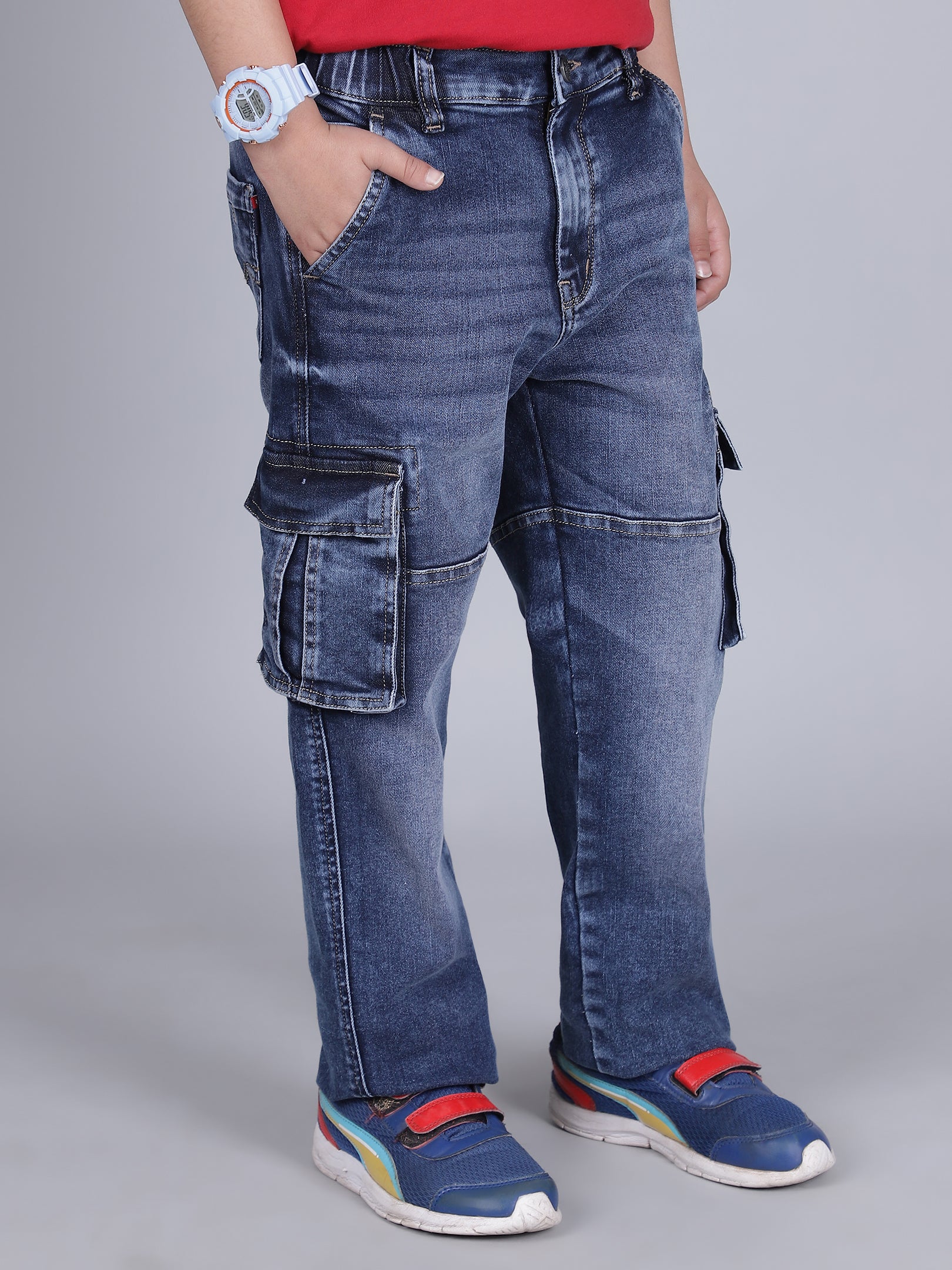 Cargo for Boys | Breathable & Soft with Color Fastness Regular Fit Poly Cotton Fabric Solid Pattern Button Closure - Image 5